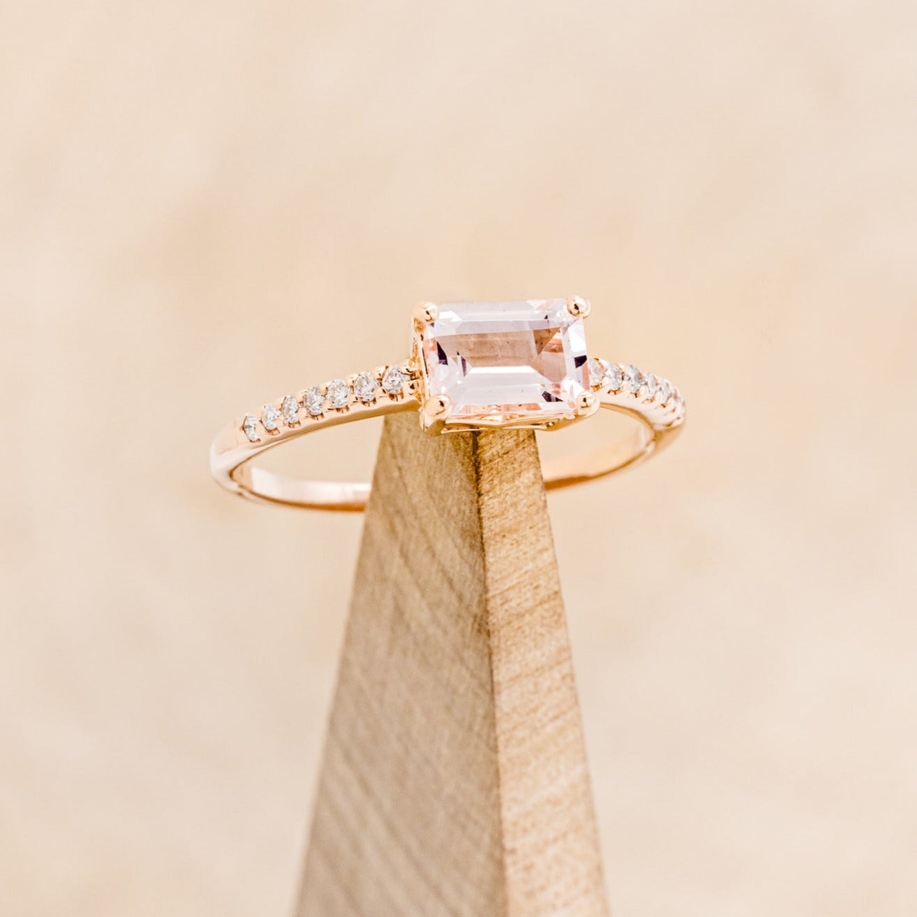 "AMARA" - EMERALD CUT MORGANITE ENGAGEMENT RING WITH DIAMOND ACCENTS-7