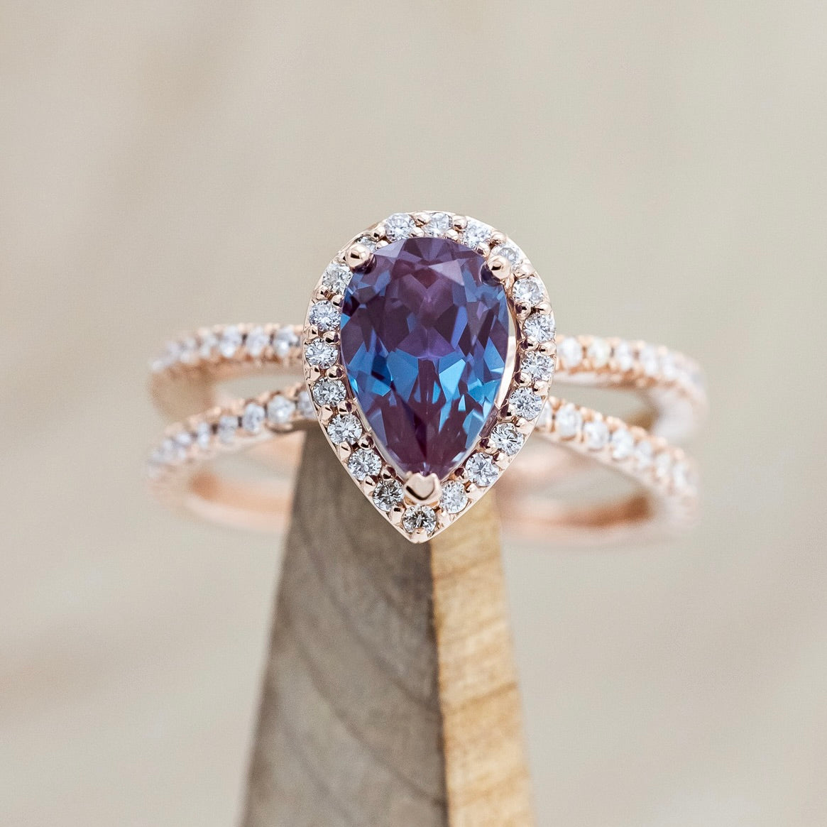 "NALA" - PEAR CUT ENGAGEMENT RING WITH DIAMOND HALO & ACCENTS-Staghead Designs