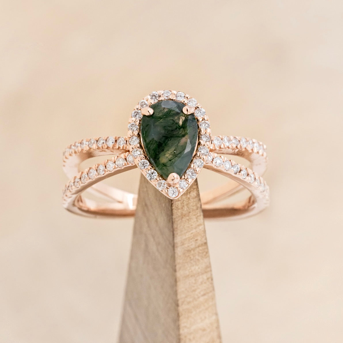 "NALA" - PEAR CUT ENGAGEMENT RING WITH DIAMOND HALO & ACCENTS-Staghead Designs