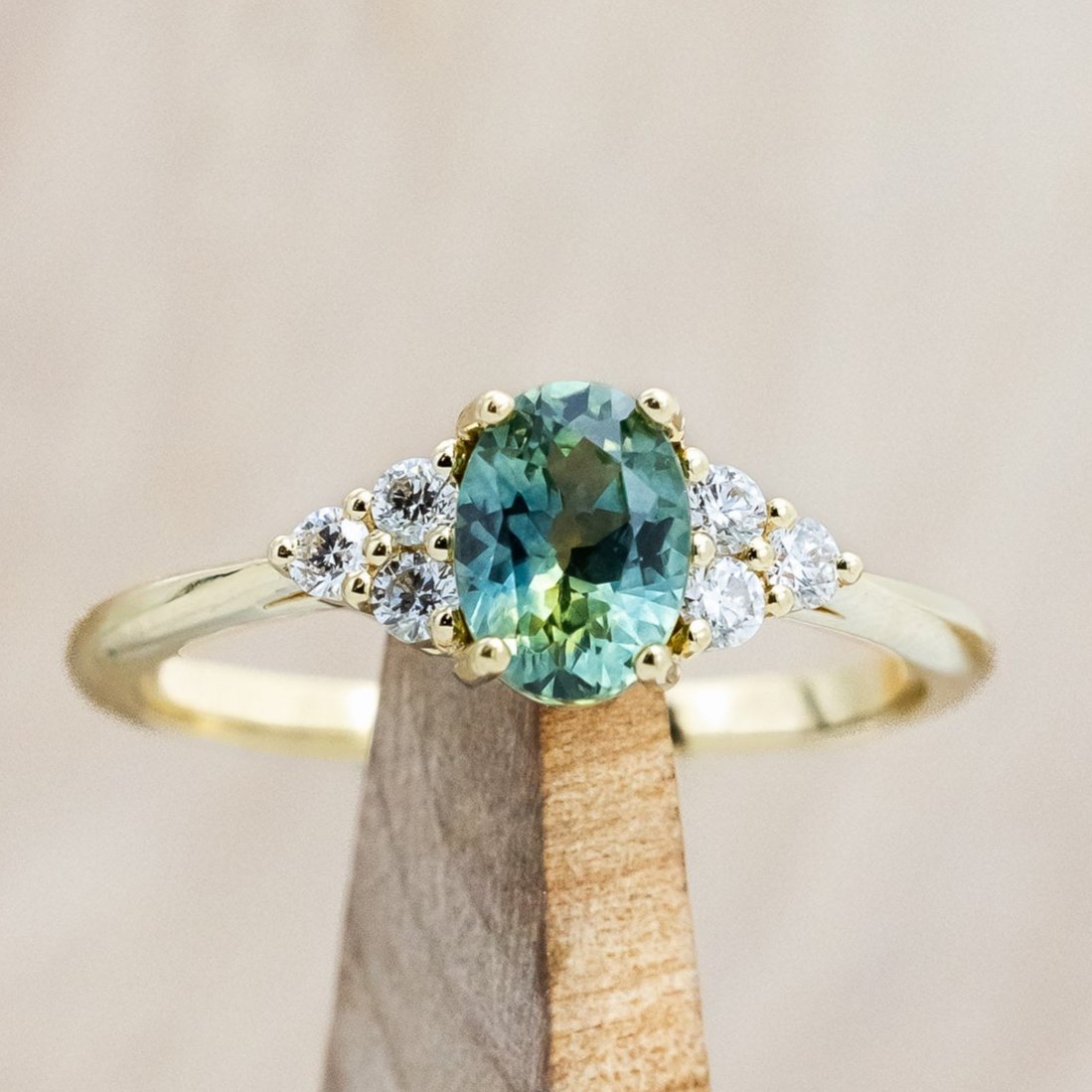"RHEA" - OVAL ENGAGEMENT RING WITH DIAMOND ACCENTS-Staghead Designs