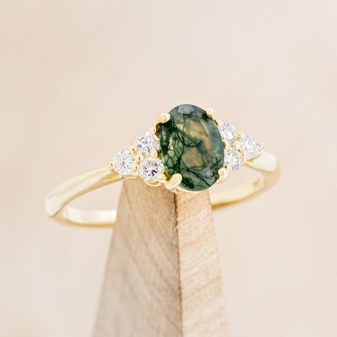 "RHEA" - OVAL MOSS AGATE ENGAGEMENT RING WITH DIAMOND ACCENTS-1