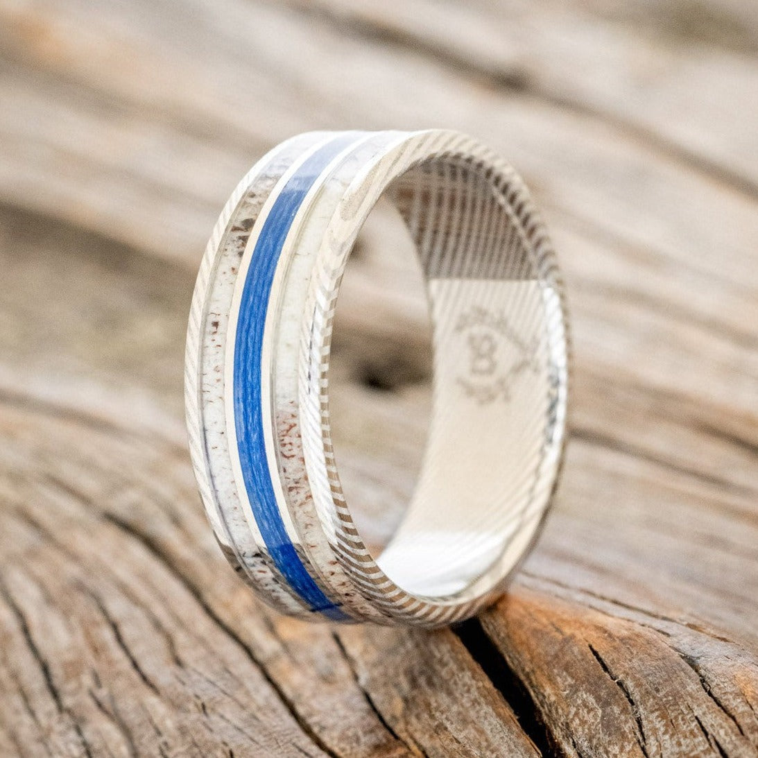 "RIO" - ANTLER & BLUE FISHING LINE WEDDING BAND-1