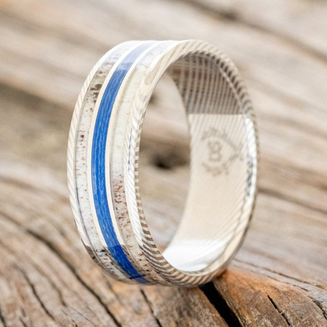 "RIO" - ANTLER & BLUE FISHING LINE WEDDING BAND-1