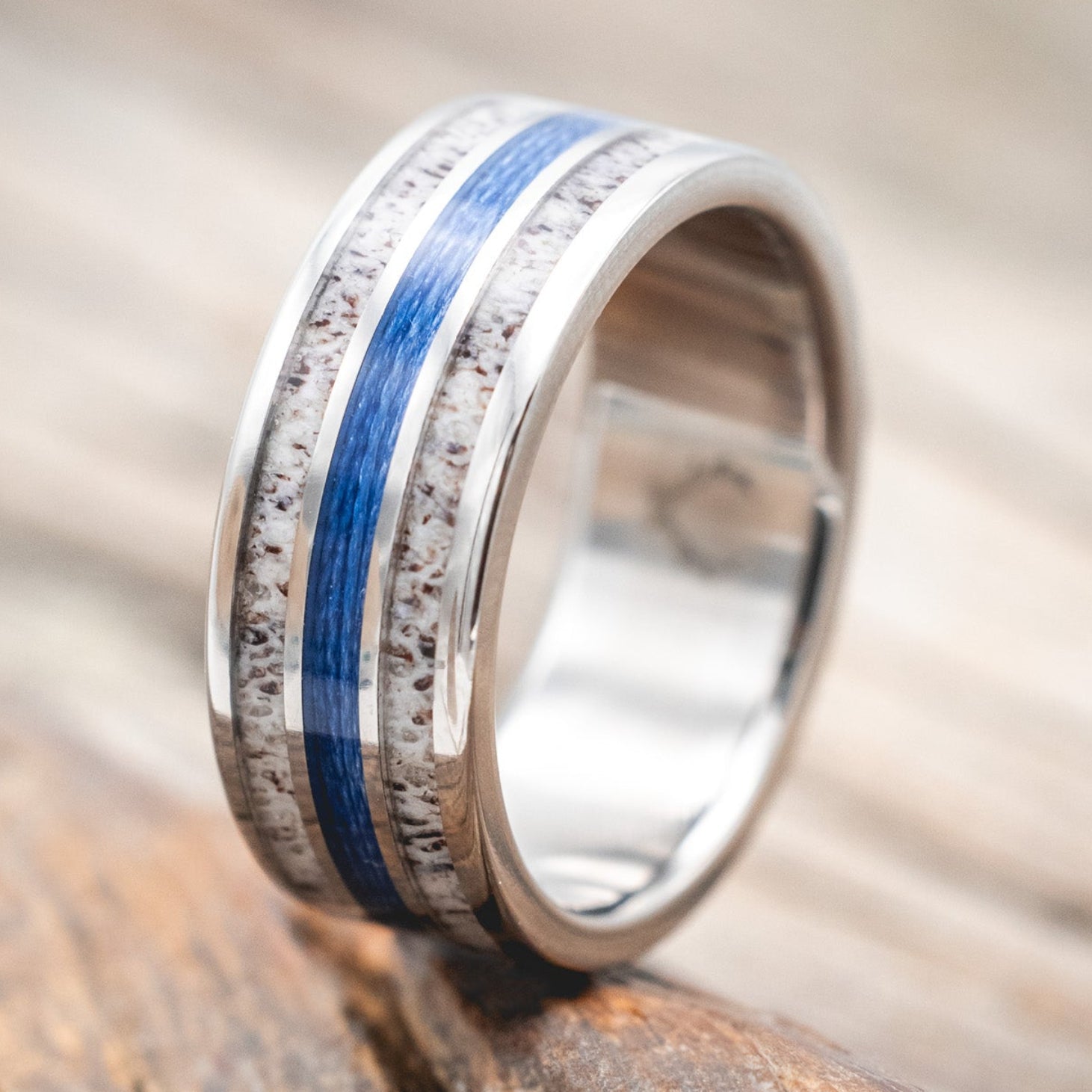 "RIO" - ANTLER & BLUE FISHING LINE WEDDING BAND-Staghead Designs