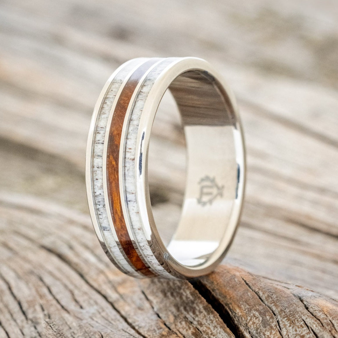 "RIO" - IRONWOOD & ANTLER WEDDING BAND - READY TO SHIP-1