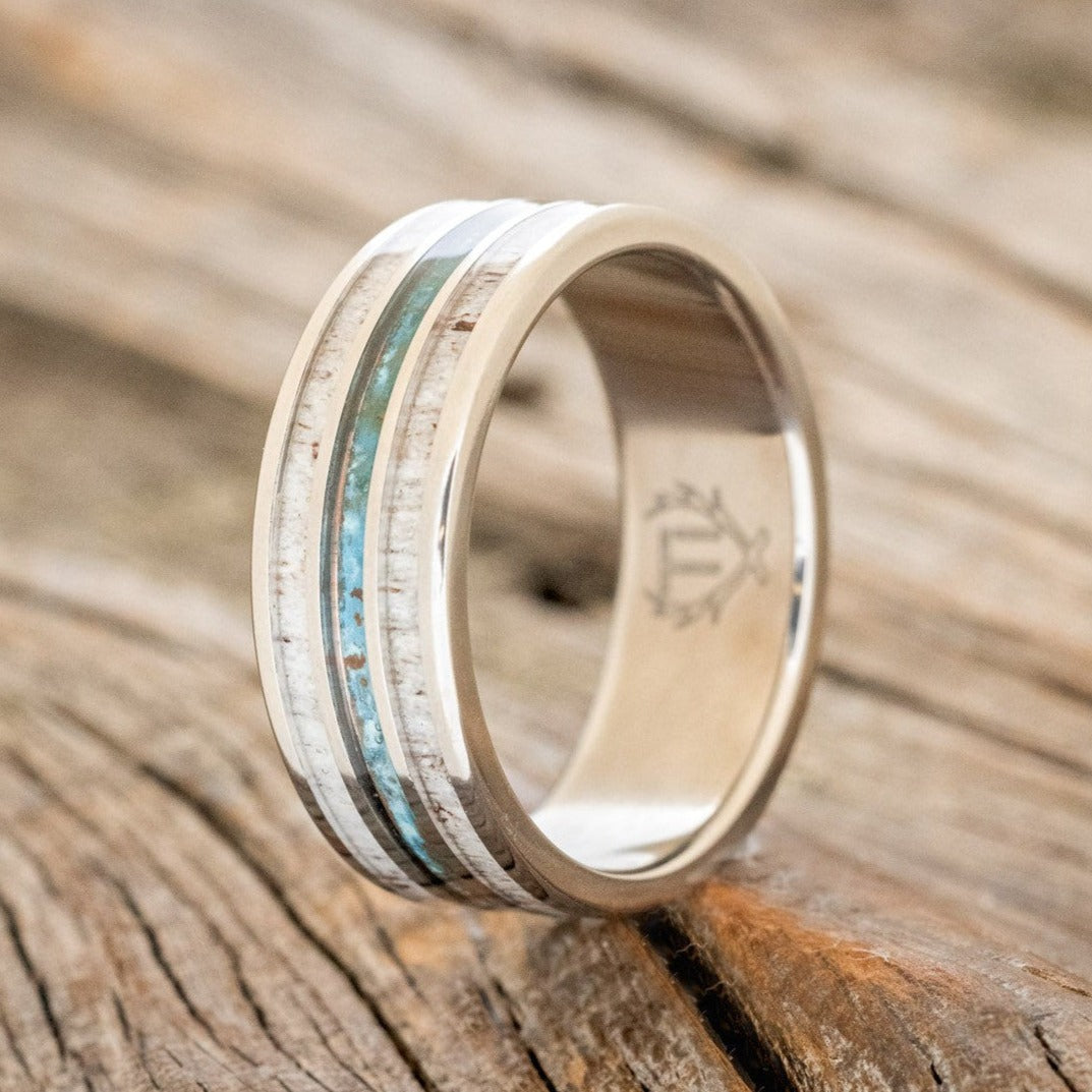 "RIO" - ANTLER & PATINA COPPER INLAYS WEDDING BAND-1