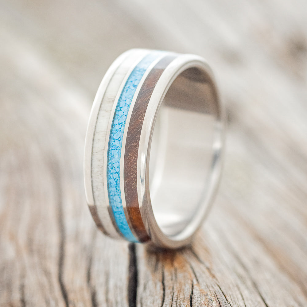 "RIO" - ELK ANTLER, TURQUOISE & IRONWOOD WEDDING RING - READY TO SHIP-1