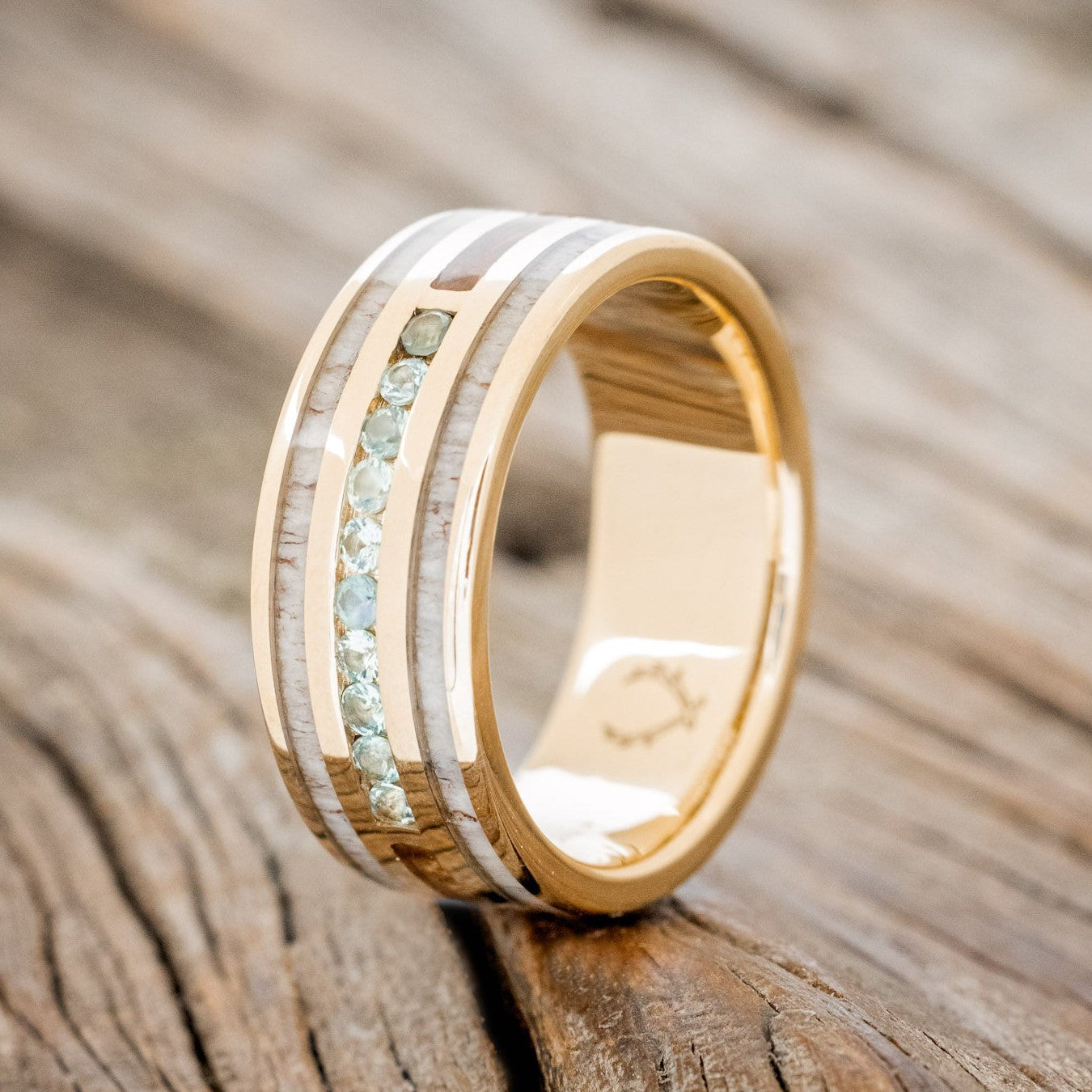 "RIO" - GENUINE ALEXANDRITE, ANTLER & WHISKEY BARREL WEDDING RING-1