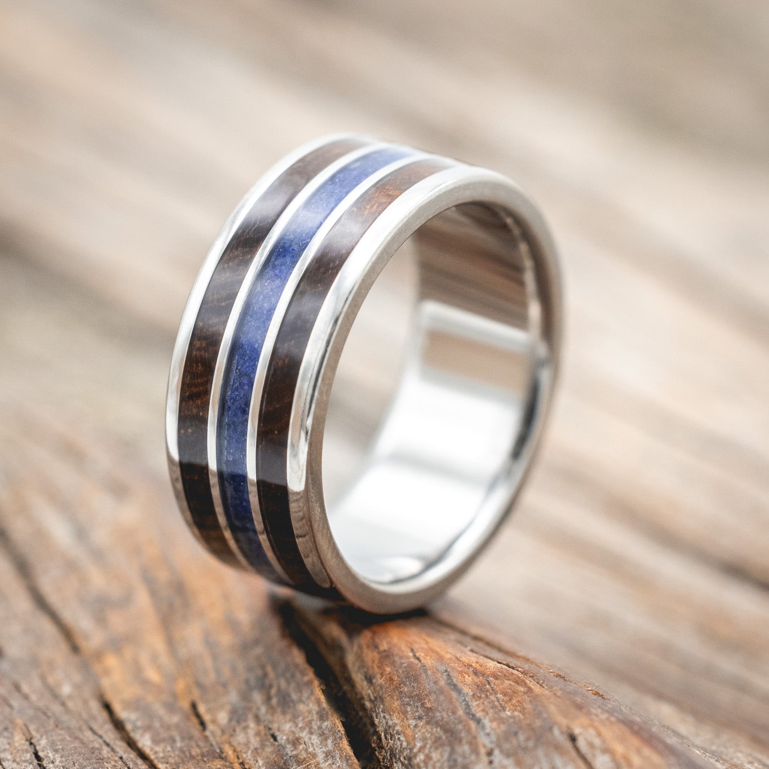 "RIO" - IRONWOOD & LAPIS LAZULI WEDDING RING FEATURING A 14K GOLD BAND-Staghead Designs