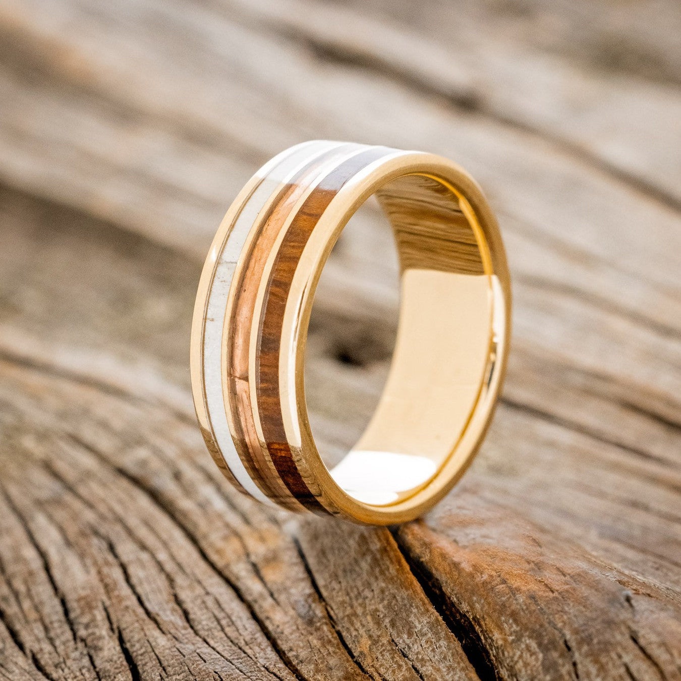 "RIO" - IRONWOOD, RUSTIC COPPER & ANTLER WEDDING BAND-1