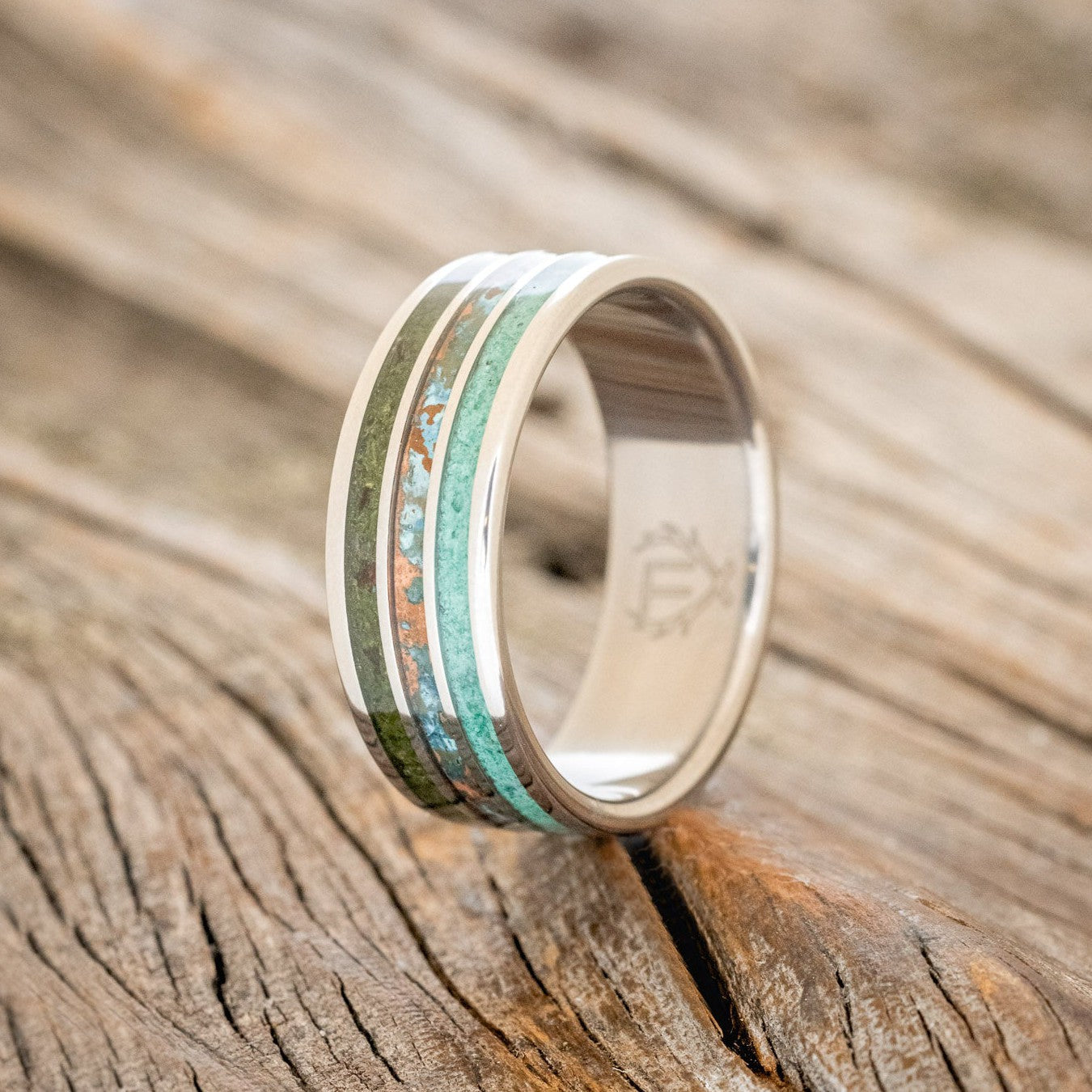 "RIO" - MOSS, PATINA COPPER & MALACHITE WEDDING BAND-1