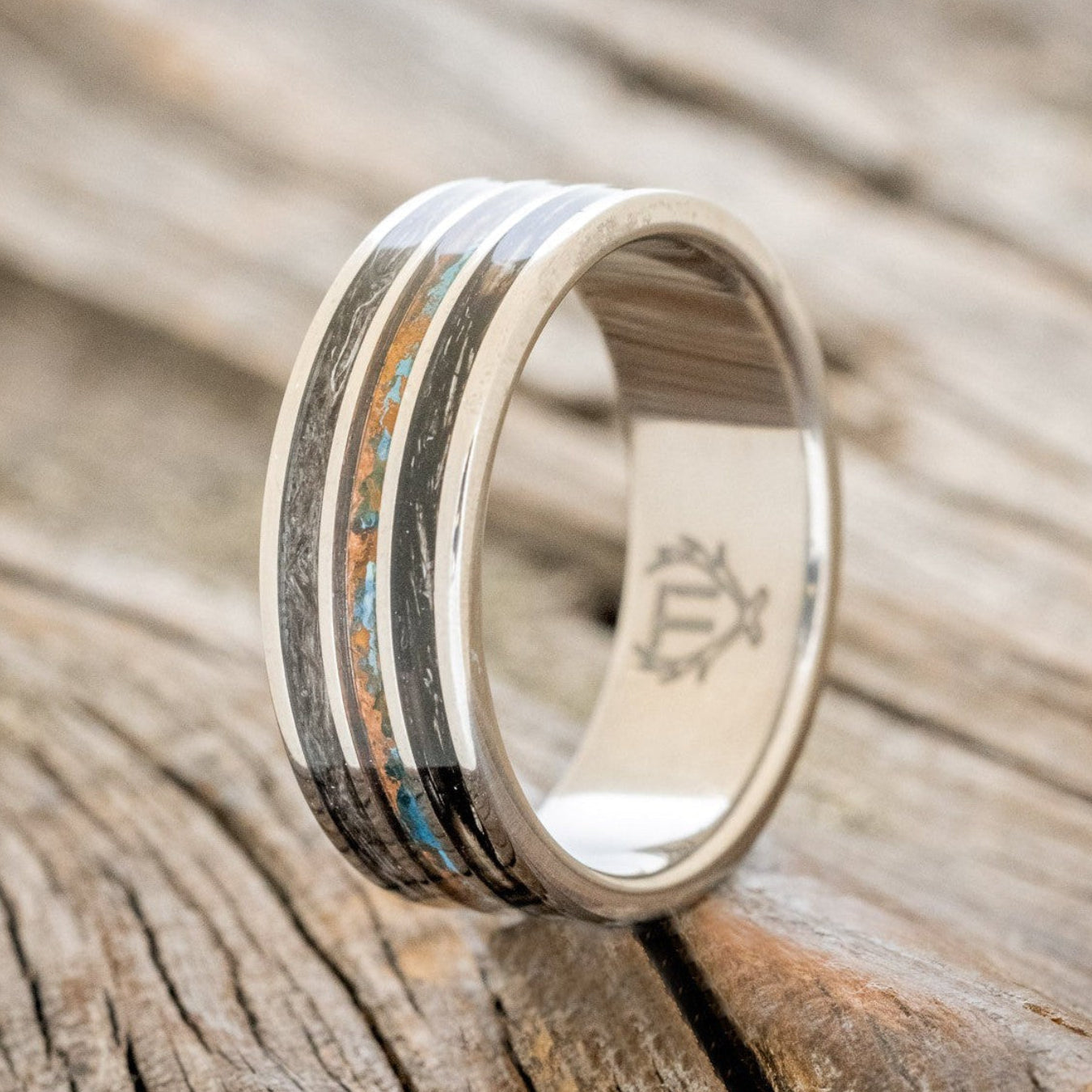 "RIO" - PATINA COPPER & DUCK FEATHER WEDDING BAND-1
