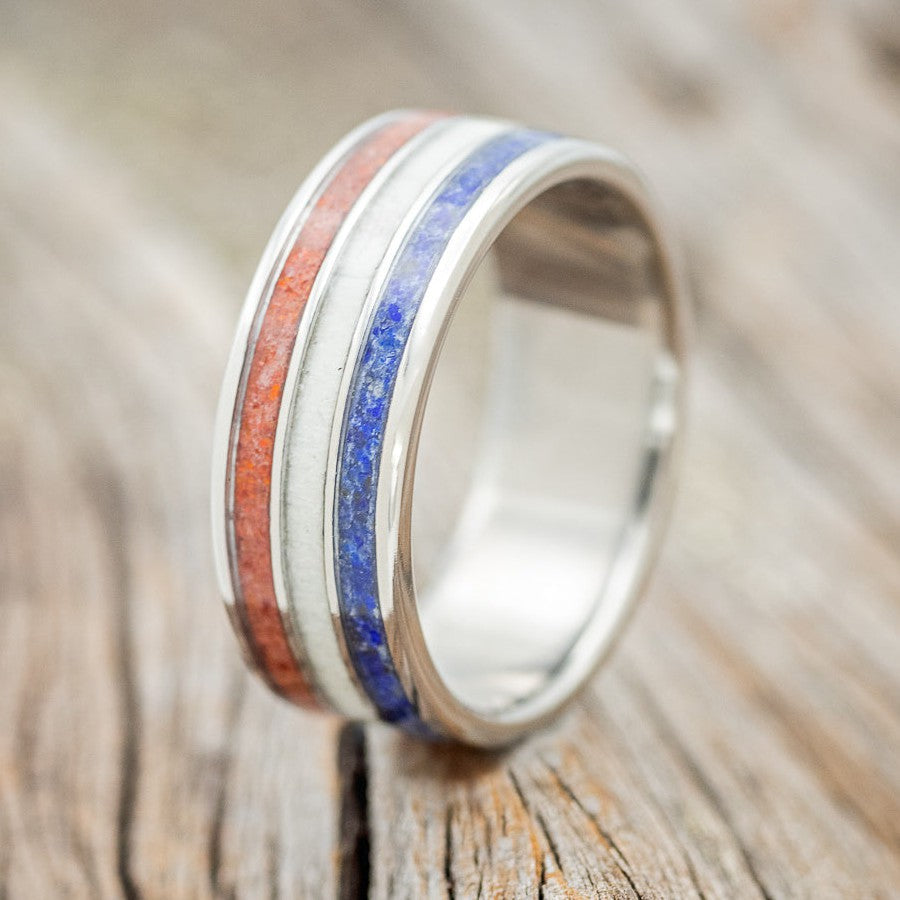 "RIO" - RED OPAL, ANTLER, & LAPIS LAZULI WEDDING BAND-1