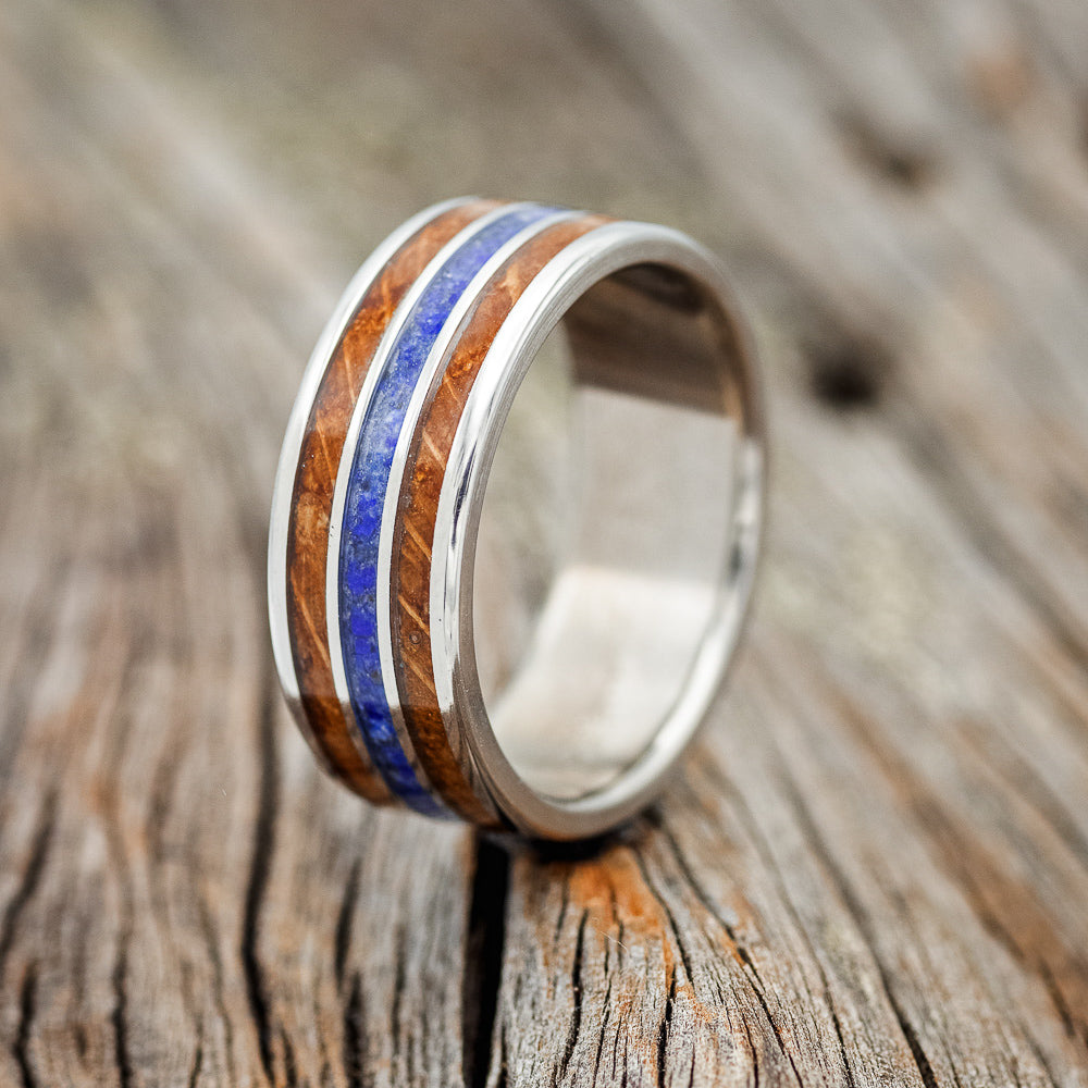 "RIO" - WHISKEY BARREL & LAPIS LAZULI WEDDING BAND - READY TO SHIP-1
