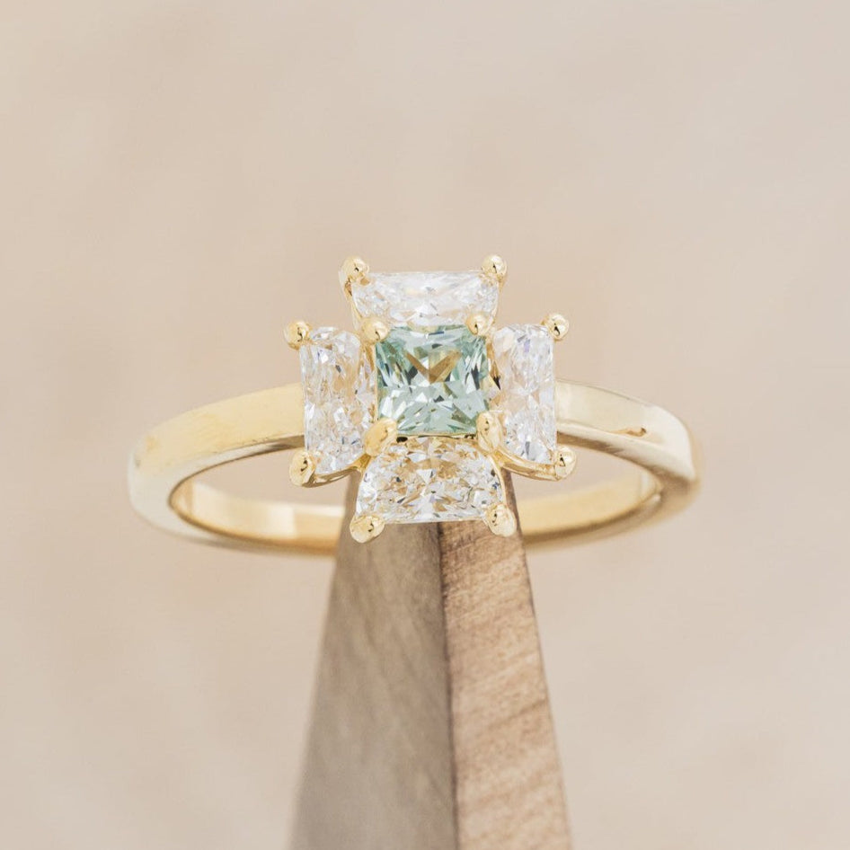 "RIVER" - PRINCESS CUT LAB-GROWN SAPPHIRE ENGAGEMENT RING WITH FOUR HALF MOON LAB-GROWN DIAMOND ACCENTS-1