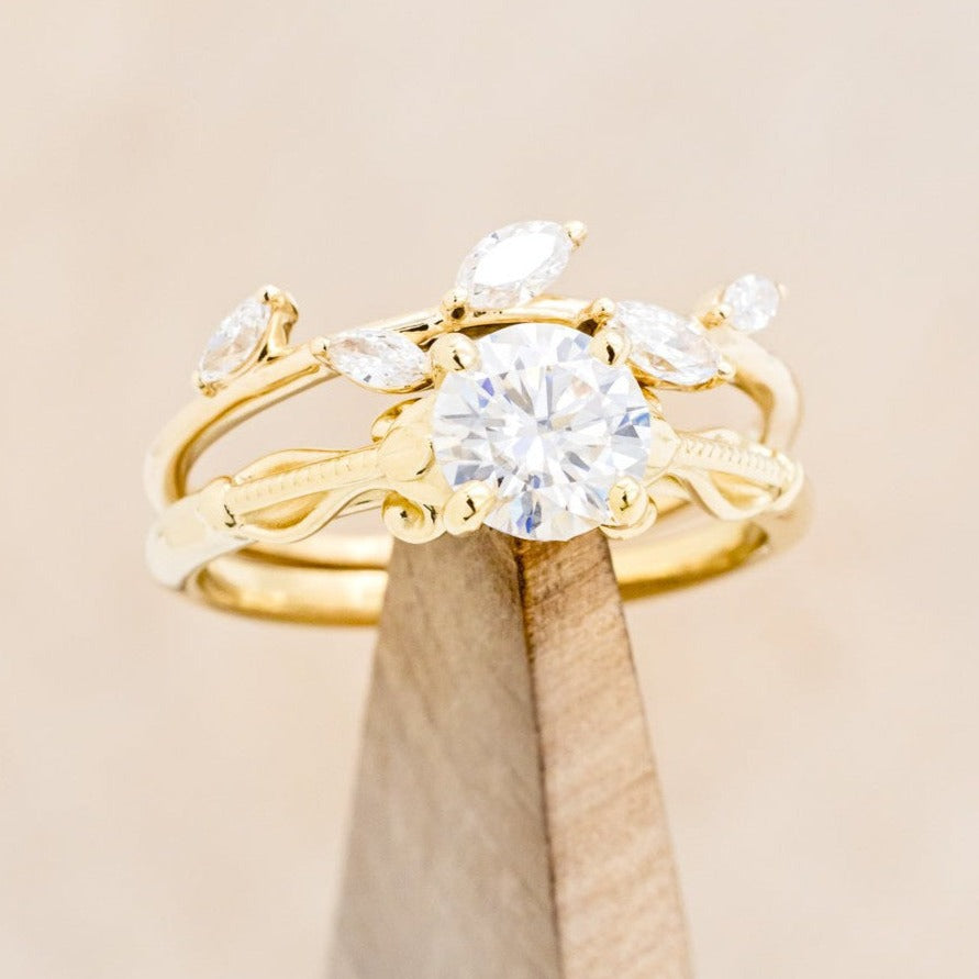 "ROSEMARY" - FLORAL-STYLE ENGAGEMENT RING WITH ROUND CUT MOISSANITE & DIAMOND TRACER-1