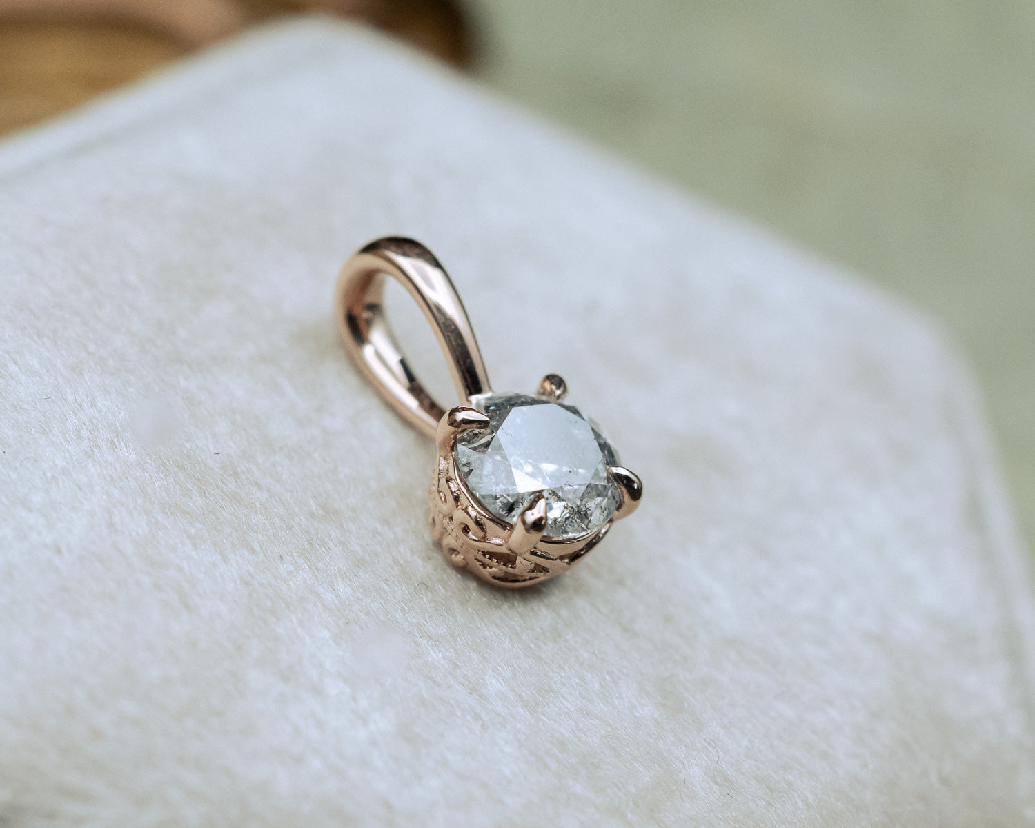 "Rosemary" a vintage-style solitaire pendant with a sculptural-inspired 4 prong setting