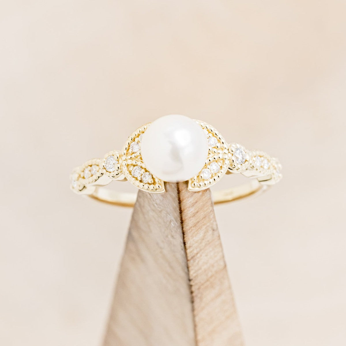 ROUND AKOYA PEARL ENGAGEMENT RING WITH DIAMOND ACCENTS-Staghead Designs