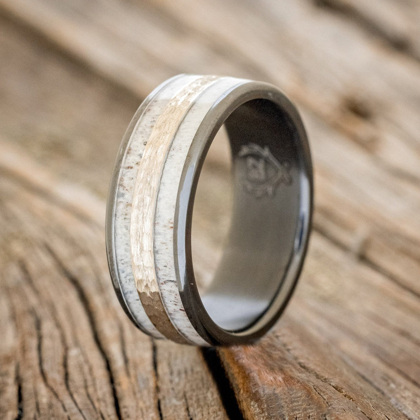 "RYDER" - ANTLER & HAMMERED GOLD INLAY WEDDING RING-1