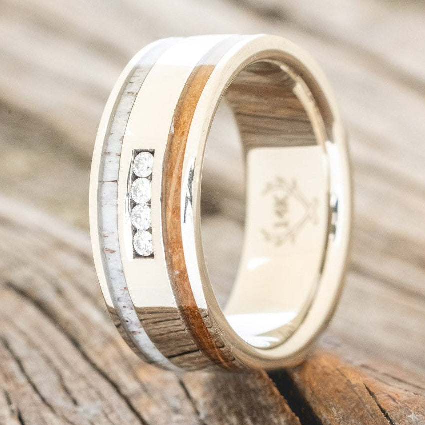 "RYDER" - DIAMONDS, WHISKEY BARREL & ANTLER WEDDING BAND-1