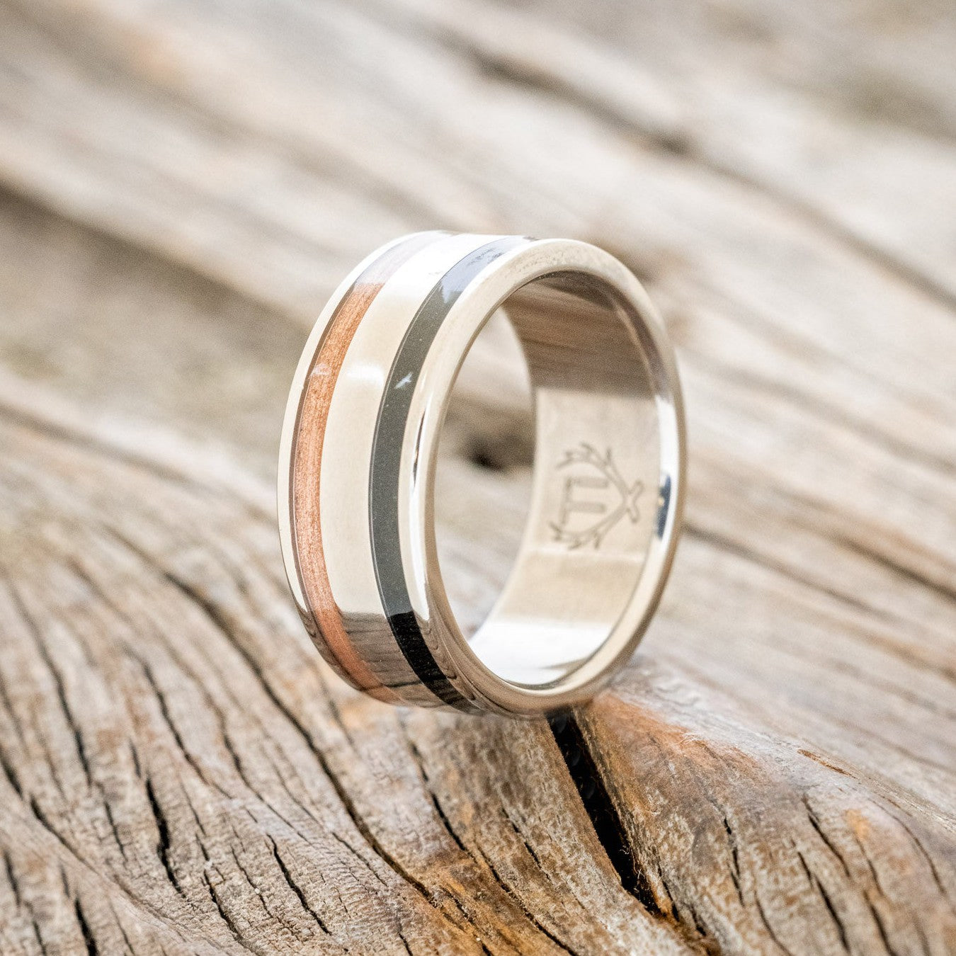 "RYDER" - POWDERED COPPER & JET STONE WEDDING RING-1