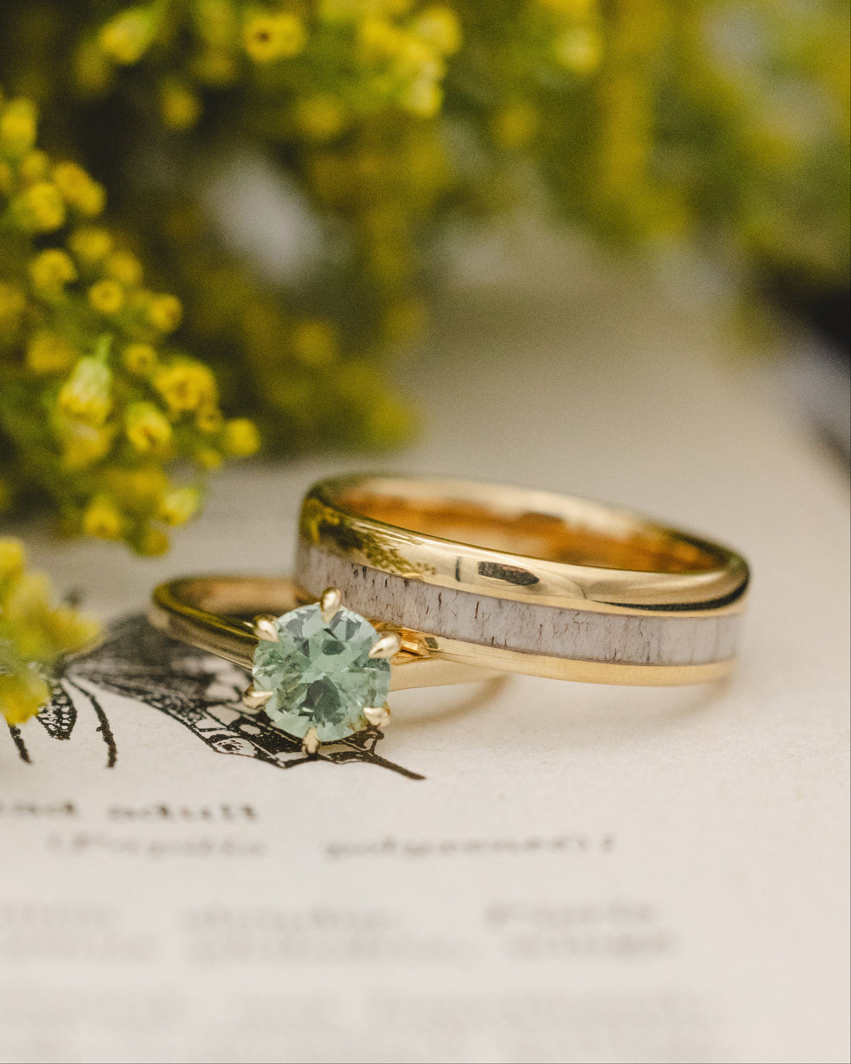 "CASTOR" - ANTLER WEDDING RING FEATURING A 14K GOLD BAND-Staghead Designs