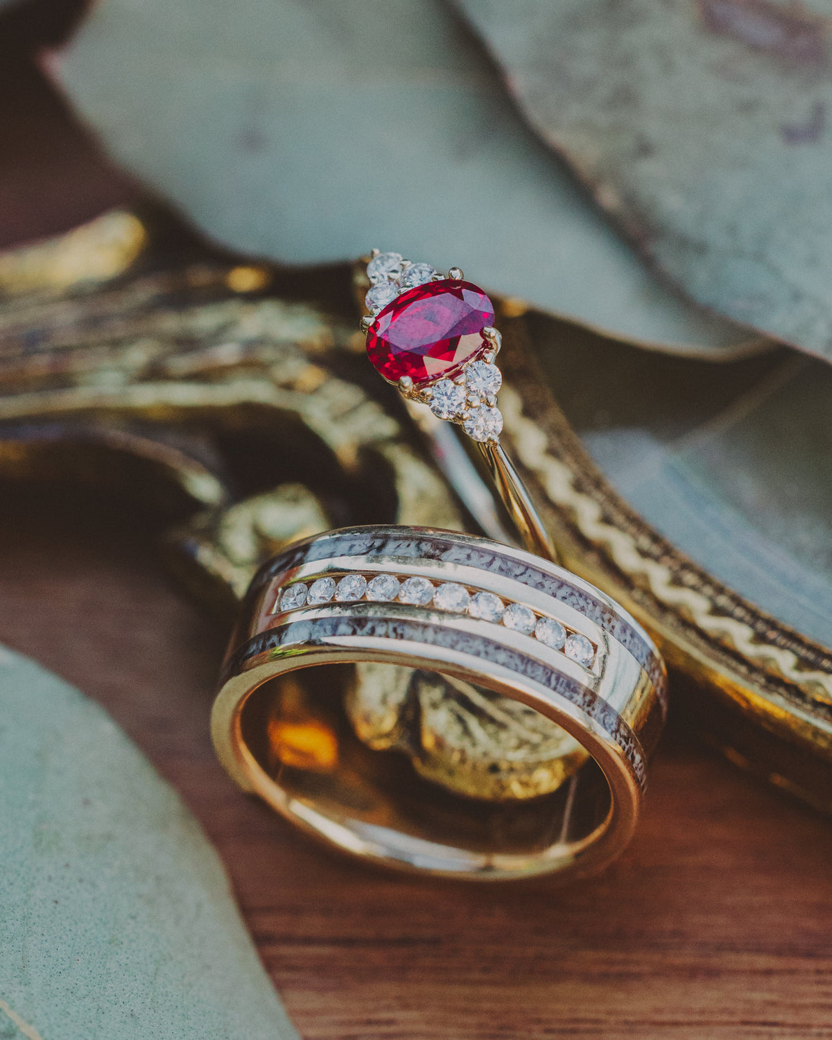 "Ryder" - Wedding Ring With Diamonds & Custom Inlays-Staghead Designs