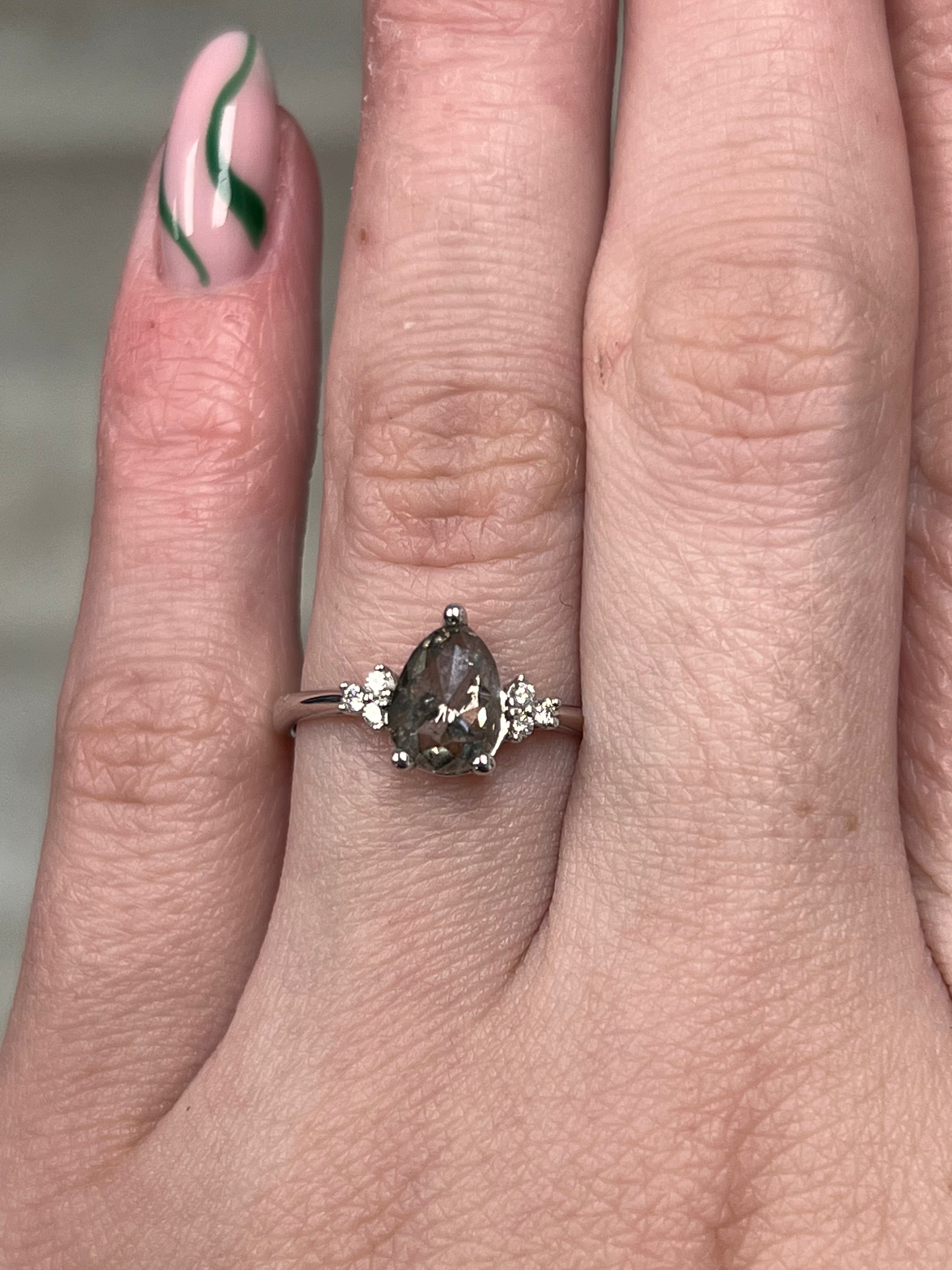 "Rhea" - Pear Rosecut Salt & Pepper Diamond Engagement Ring With Diamond Accents-Staghead Designs