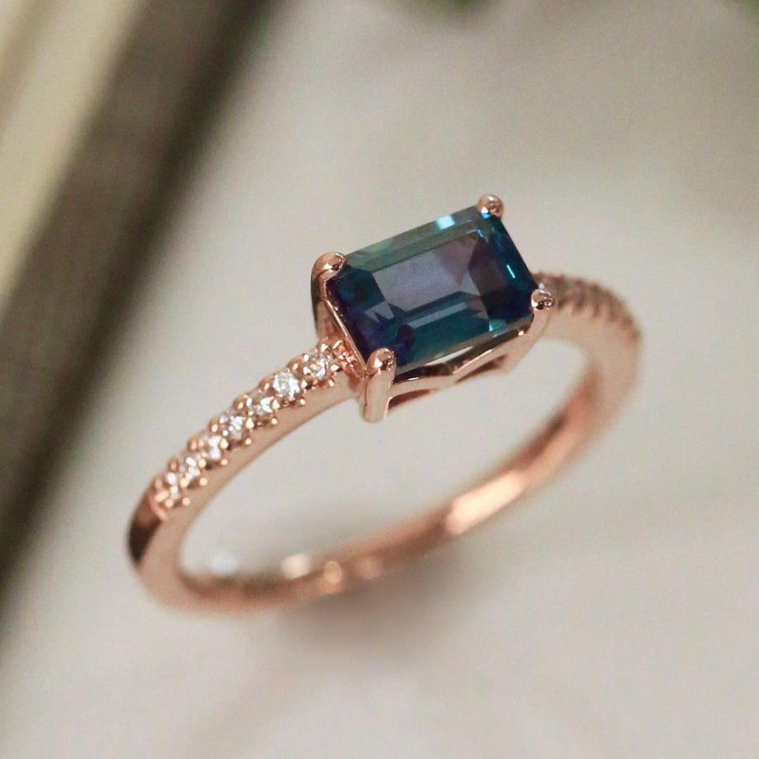 "Amara" - Emerald Cut Engagement Ring With Diamond Accents-Staghead Designs