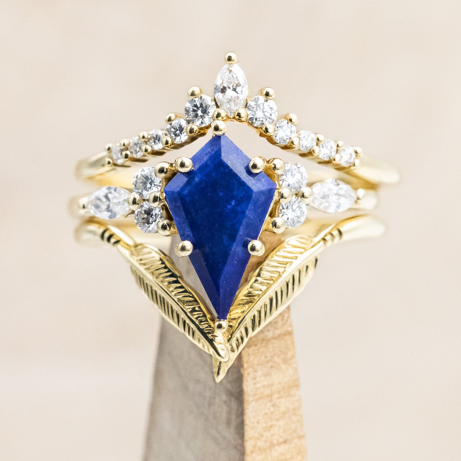 "Sage" a bridal suite-style lapis lazuli women's engagement ring with diamond accents