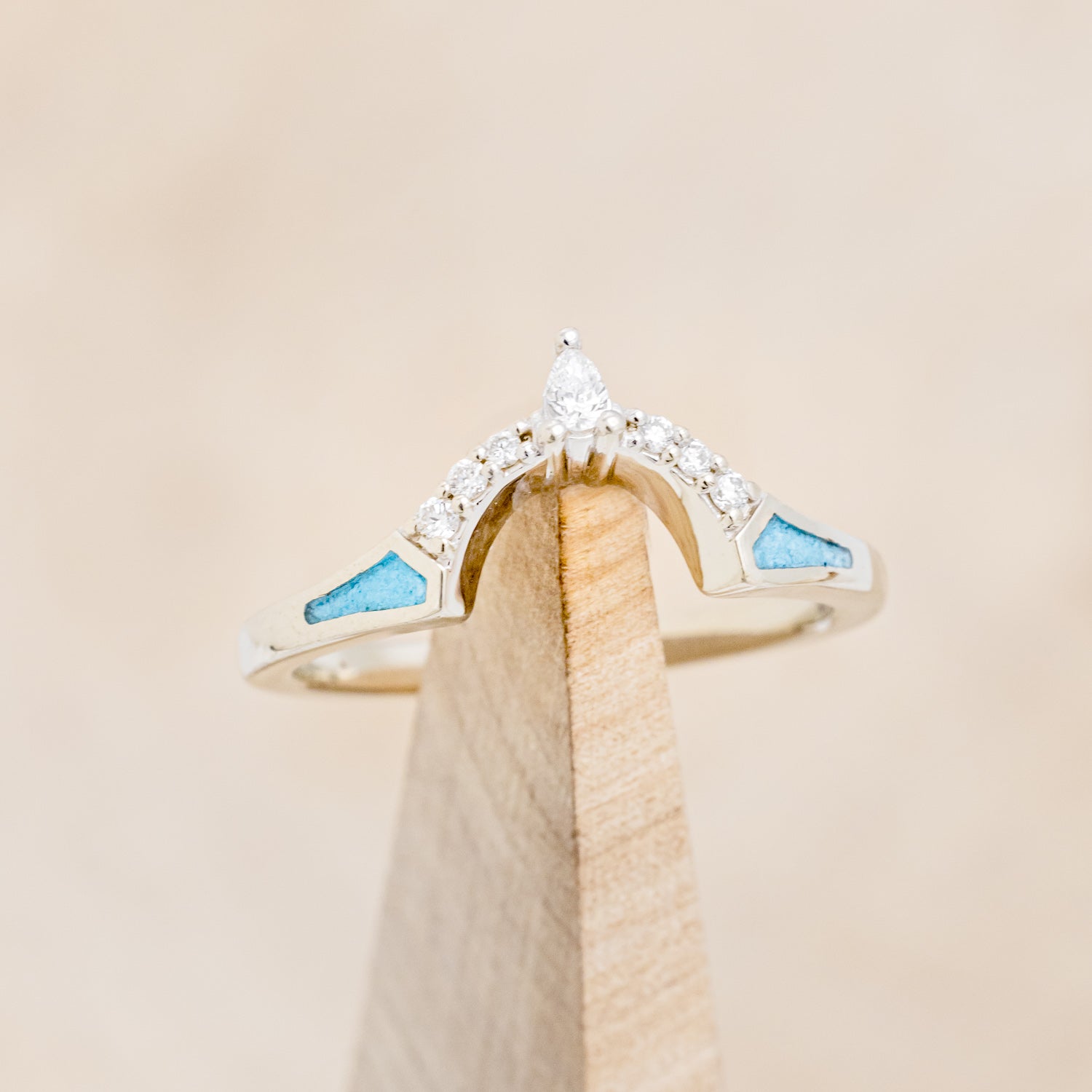 "SAMA" - TURQUOISE CONTOURED WEDDING BAND WITH DIAMOND ACCENTS-1