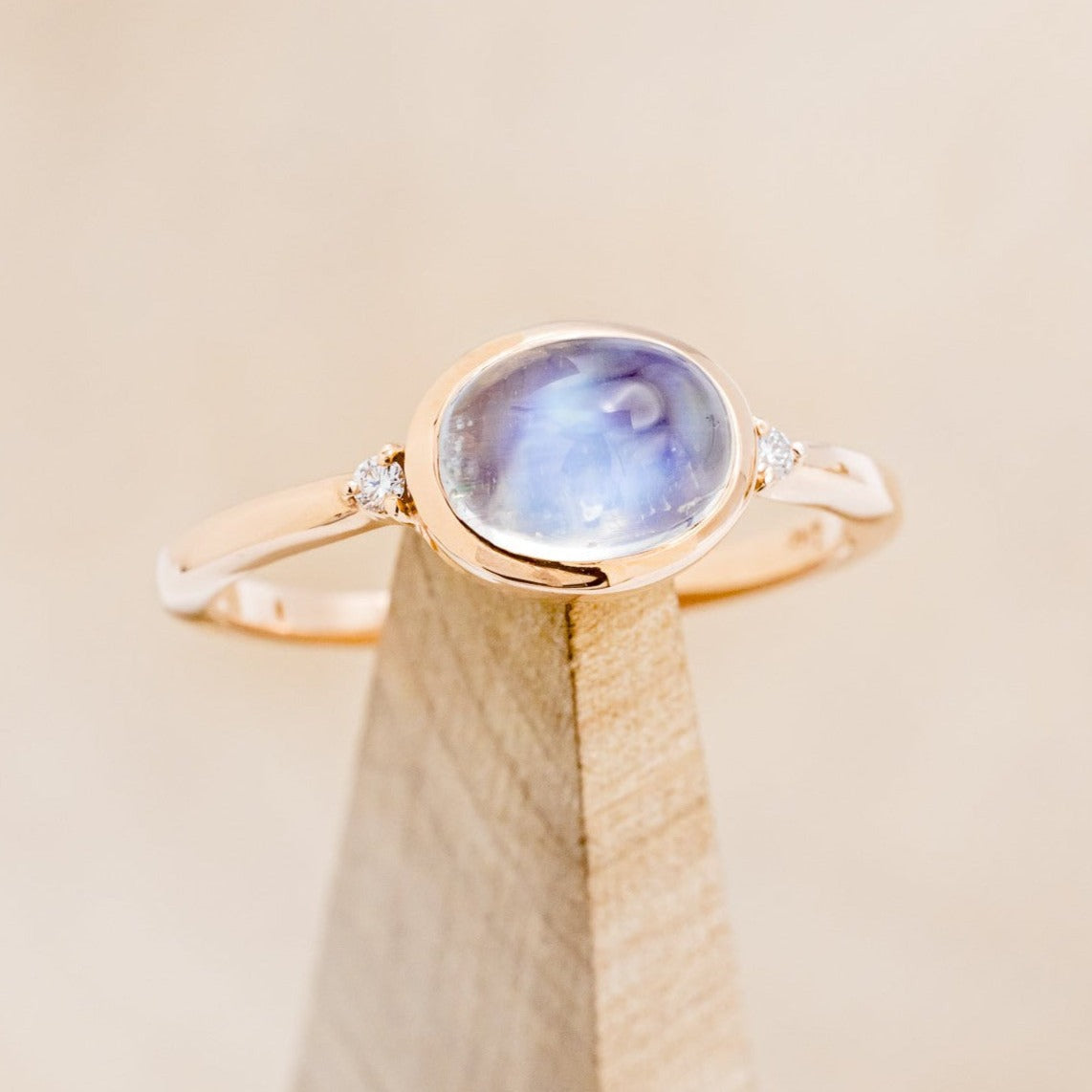 "SASI" - OVAL CABOCHON MOONSTONE ENGAGEMENT RING WITH DIAMOND ACCENTS-1