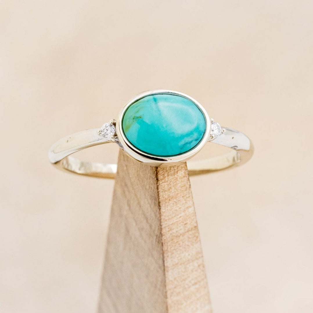 "SASI" - OVAL CABOCHON TURQUOISE ENGAGEMENT RING WITH DIAMOND ACCENTS-1