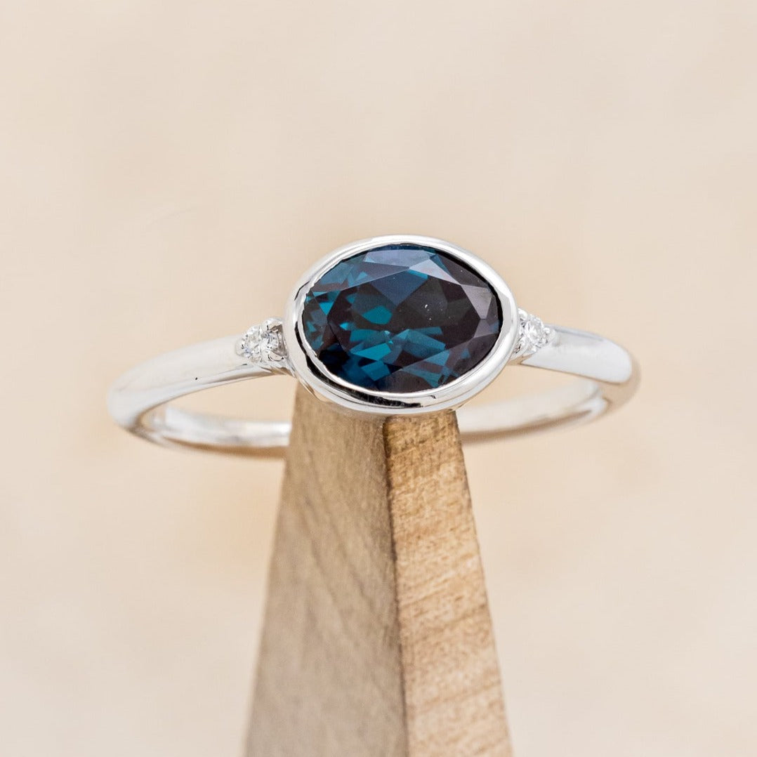 "SASI" - OVAL LAB-GROWN ALEXANDRITE ENGAGEMENT RING WITH DIAMOND ACCENTS-1