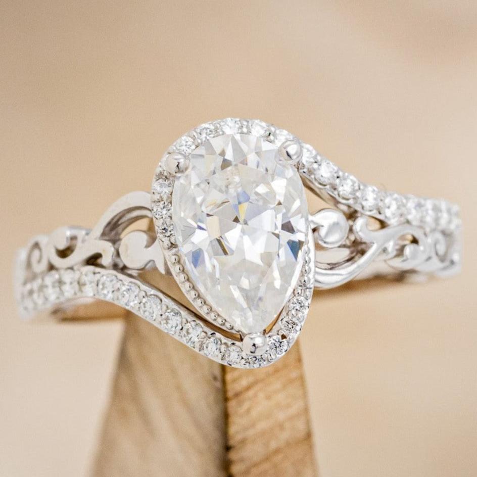 "SCARLET" - PEAR-SHAPED MOISSANITE ENGAGEMENT RING WITH DIAMOND ACCENTS-1