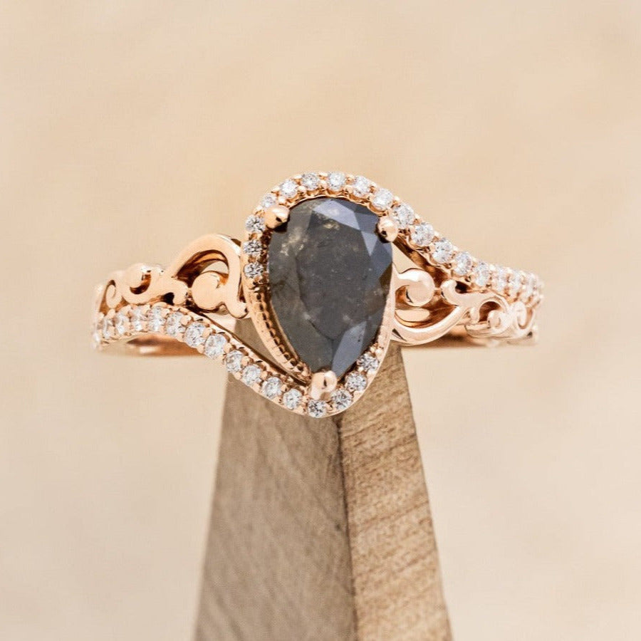 "SCARLET" - PEAR-SHAPED SALT & PEPPER DIAMOND ENGAGEMENT RING WITH DIAMOND ACCENTS-1