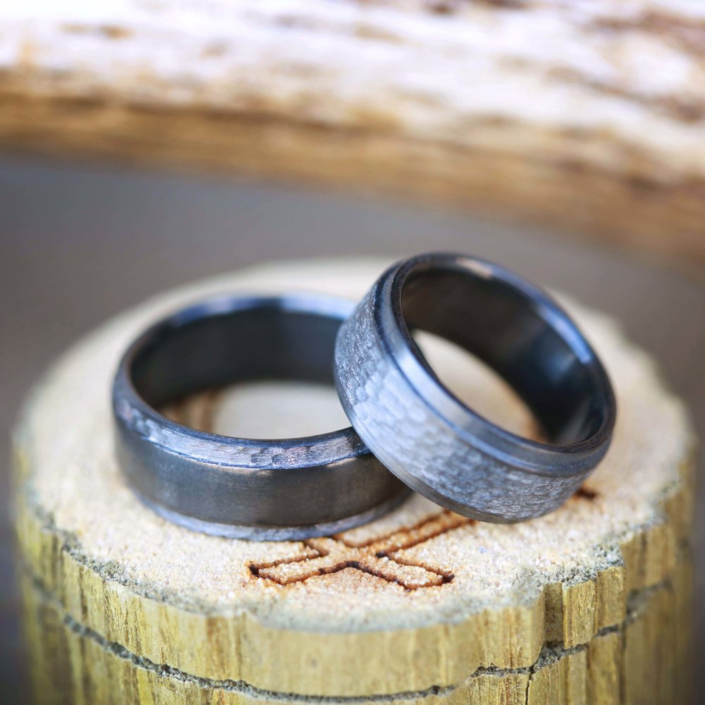 SEDONA Matching Set of Black Zirconium Wedding Rings