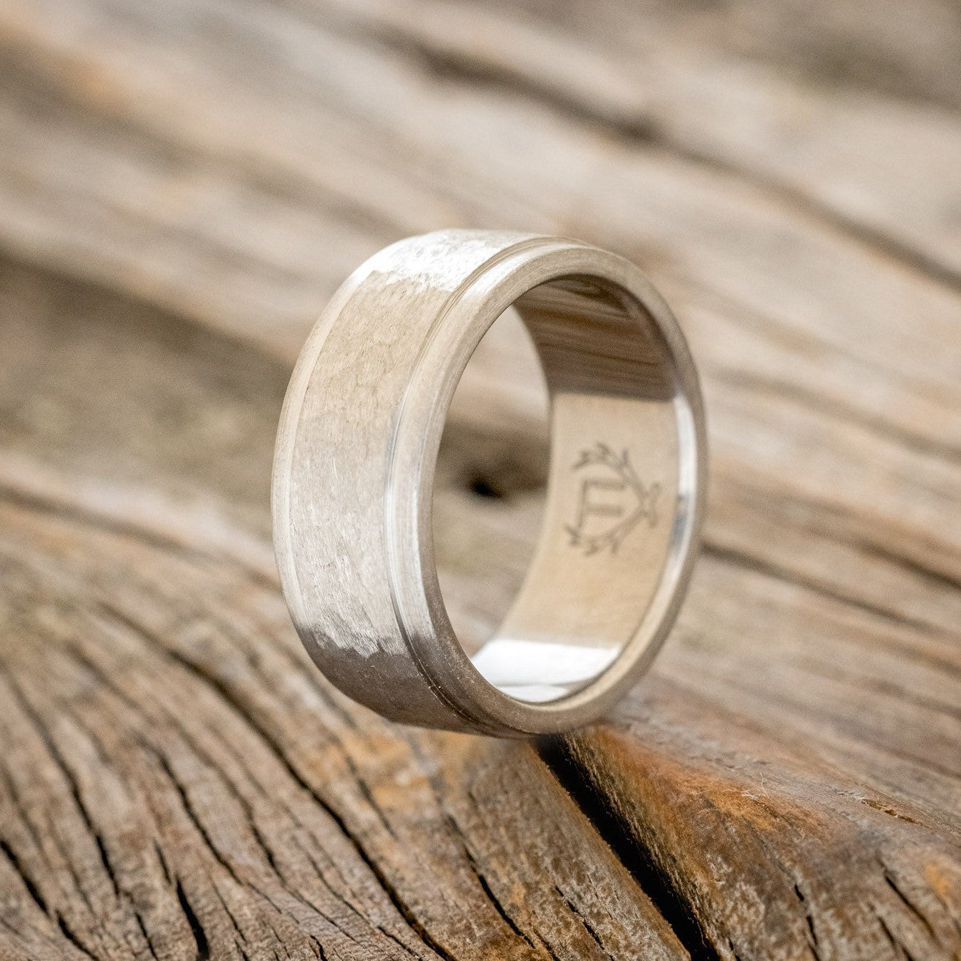 "SEDONA" - RAISED HAMMERED CENTER WEDDING BAND-1