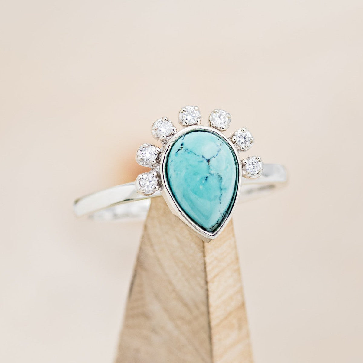 "SHANIA" - PEAR-SHAPED TURQUOISE ENGAGEMENT RING WITH DIAMOND ACCENTS-1
