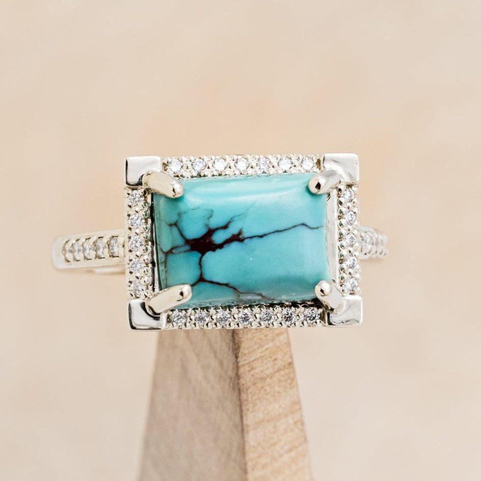 "SIENNA" - EMERALD CUT TURQUOISE ENGAGEMENT RING WITH DIAMOND HALO & ACCENTS-1
