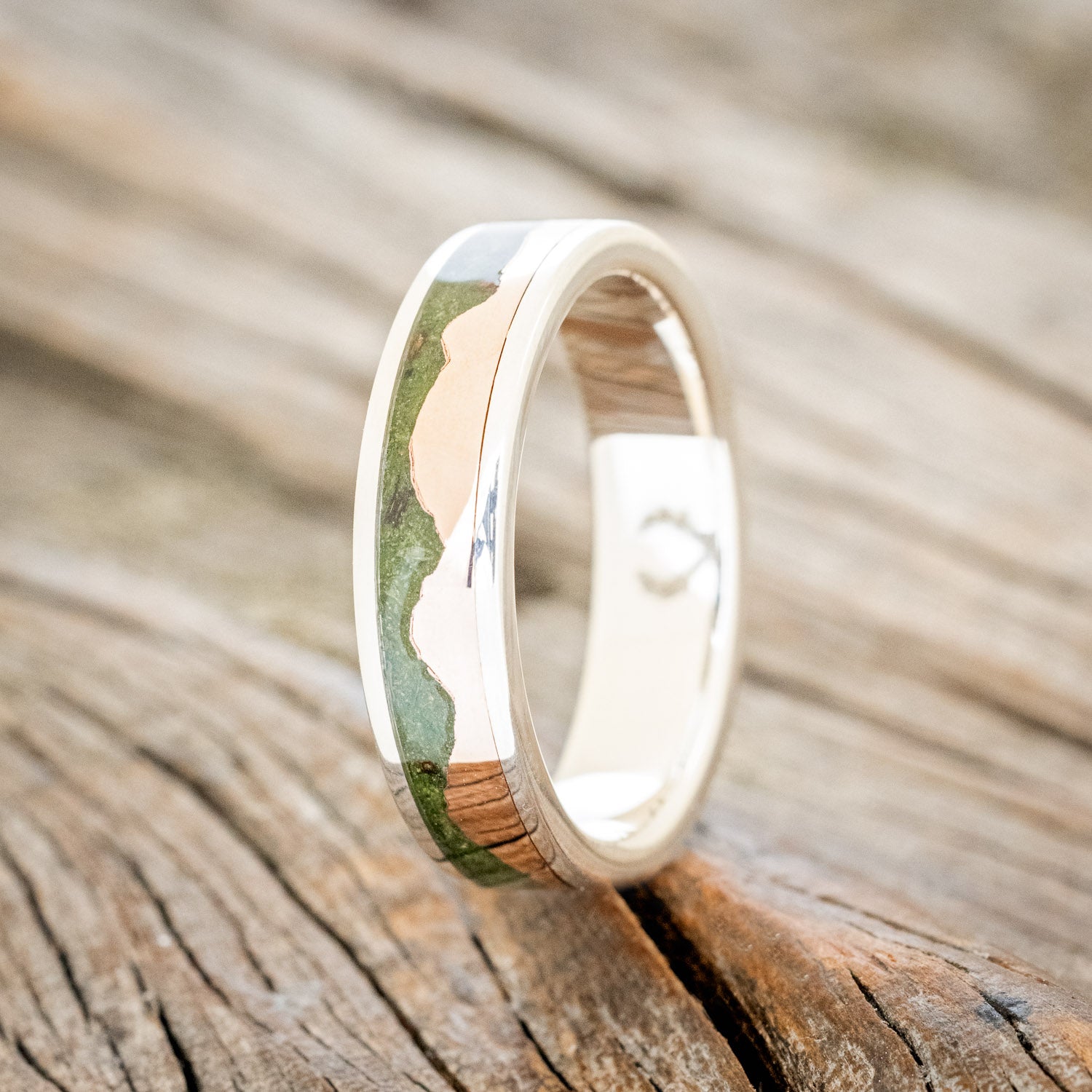 "HELIOS" - MOSS & 14K GOLD MOUNTAIN RANGE WEDDING BAND-10