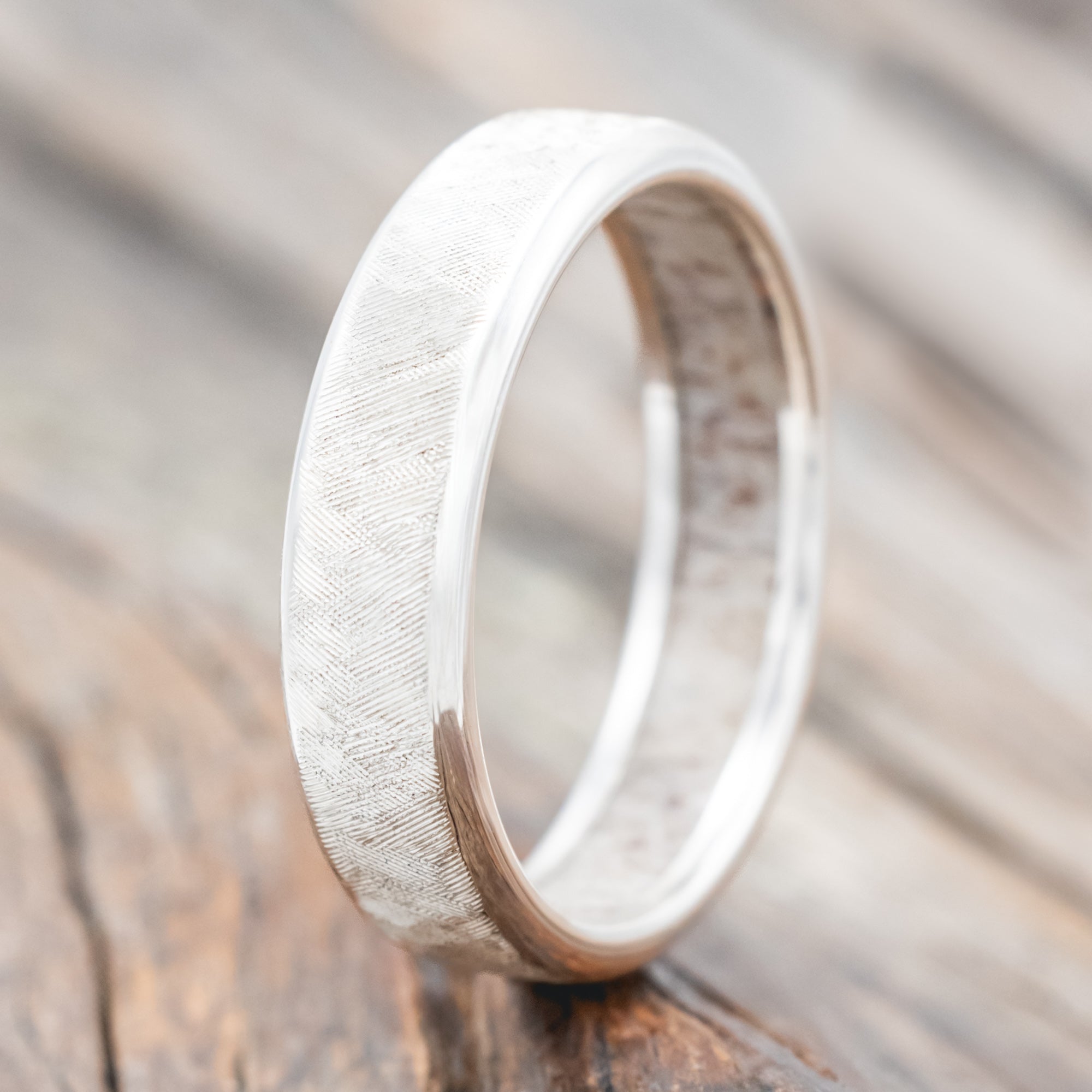 ANTLER LINED WEDDING BAND WITH CUSTOM FINISH-Staghead Designs