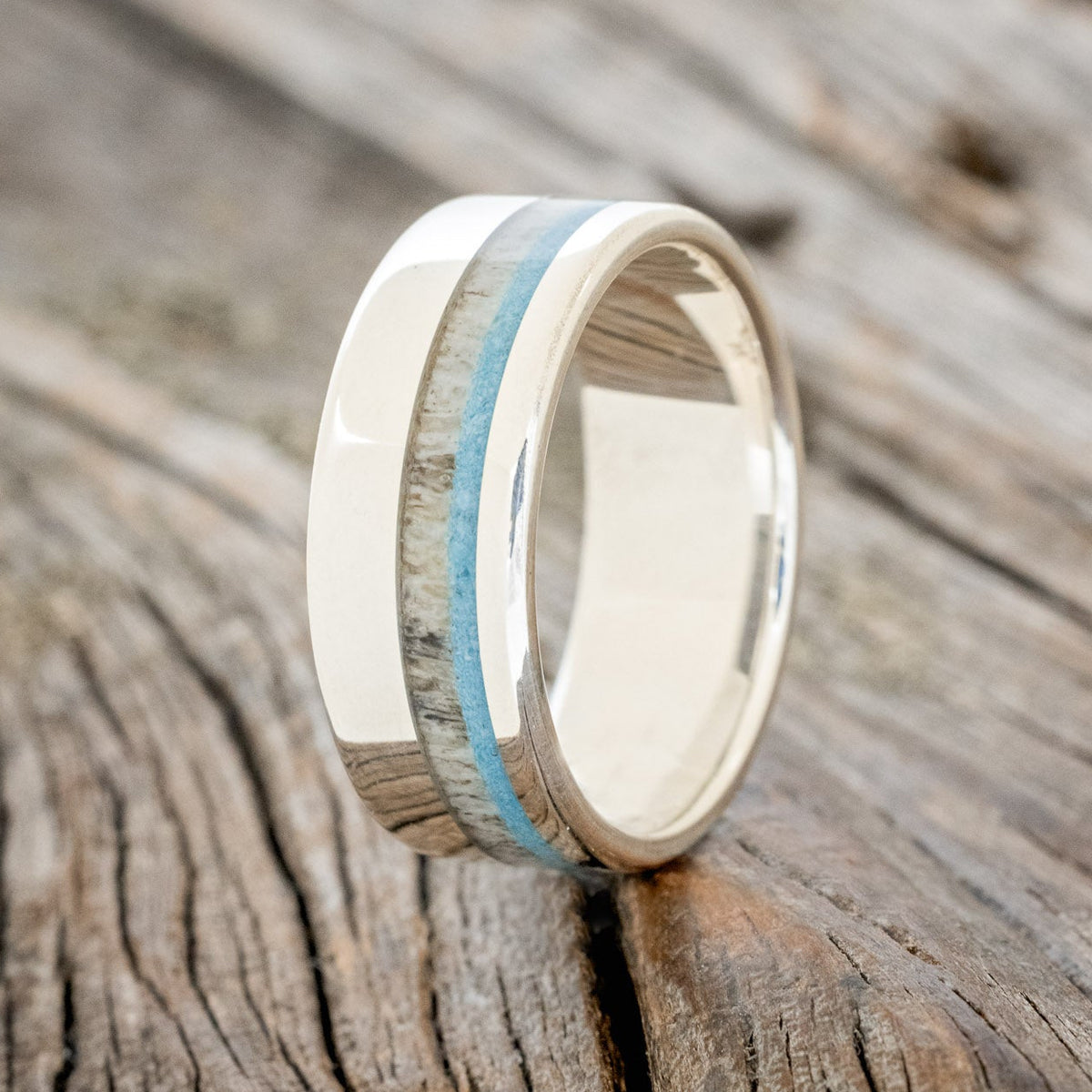 "CASTOR" - ELK ANTLER & TURQUOISE WEDDING BAND-7