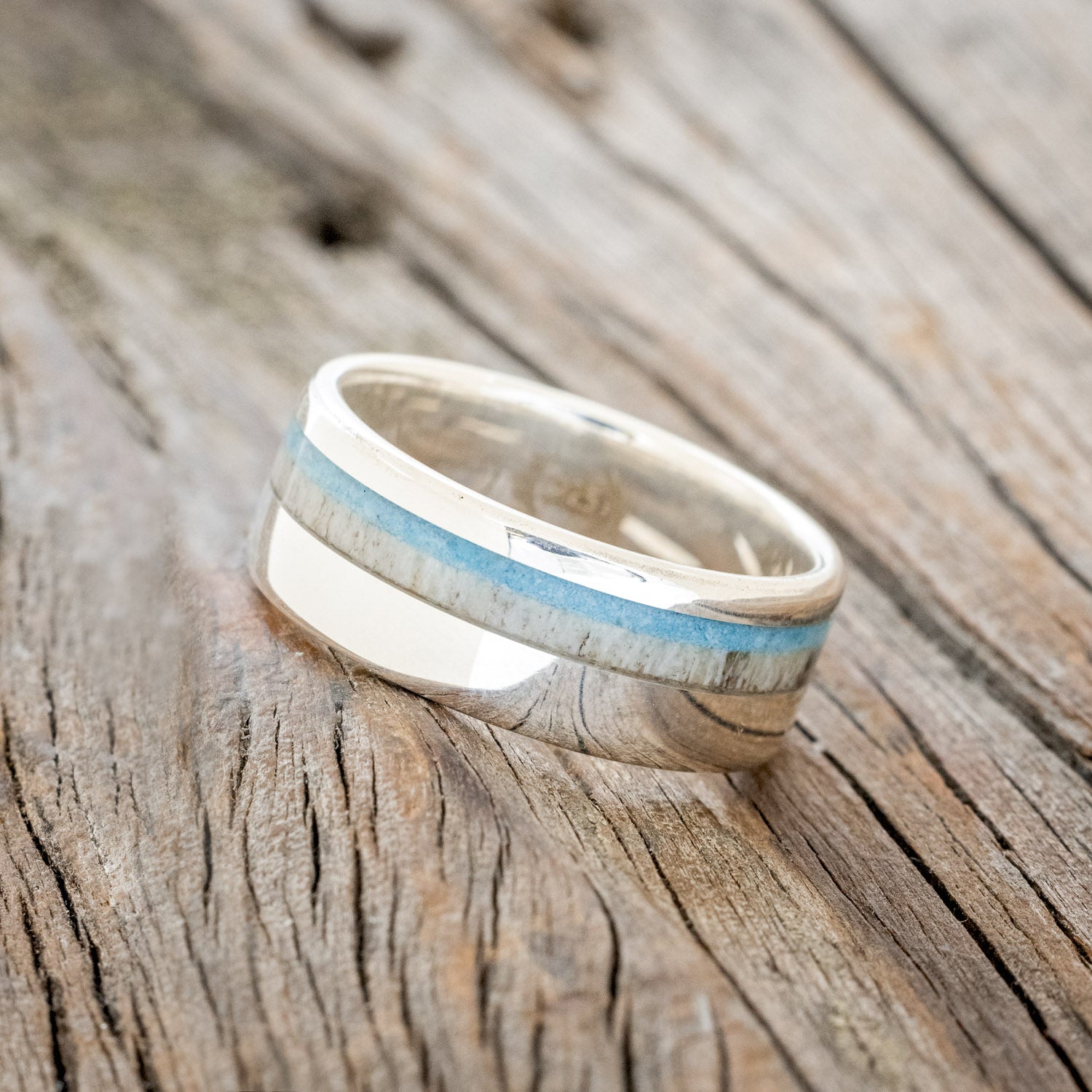"CASTOR" - ELK ANTLER & TURQUOISE WEDDING BAND-8