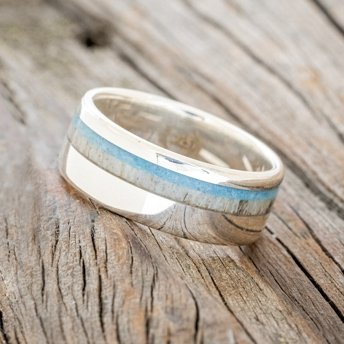 "CASTOR" - ELK ANTLER & TURQUOISE WEDDING BAND-8