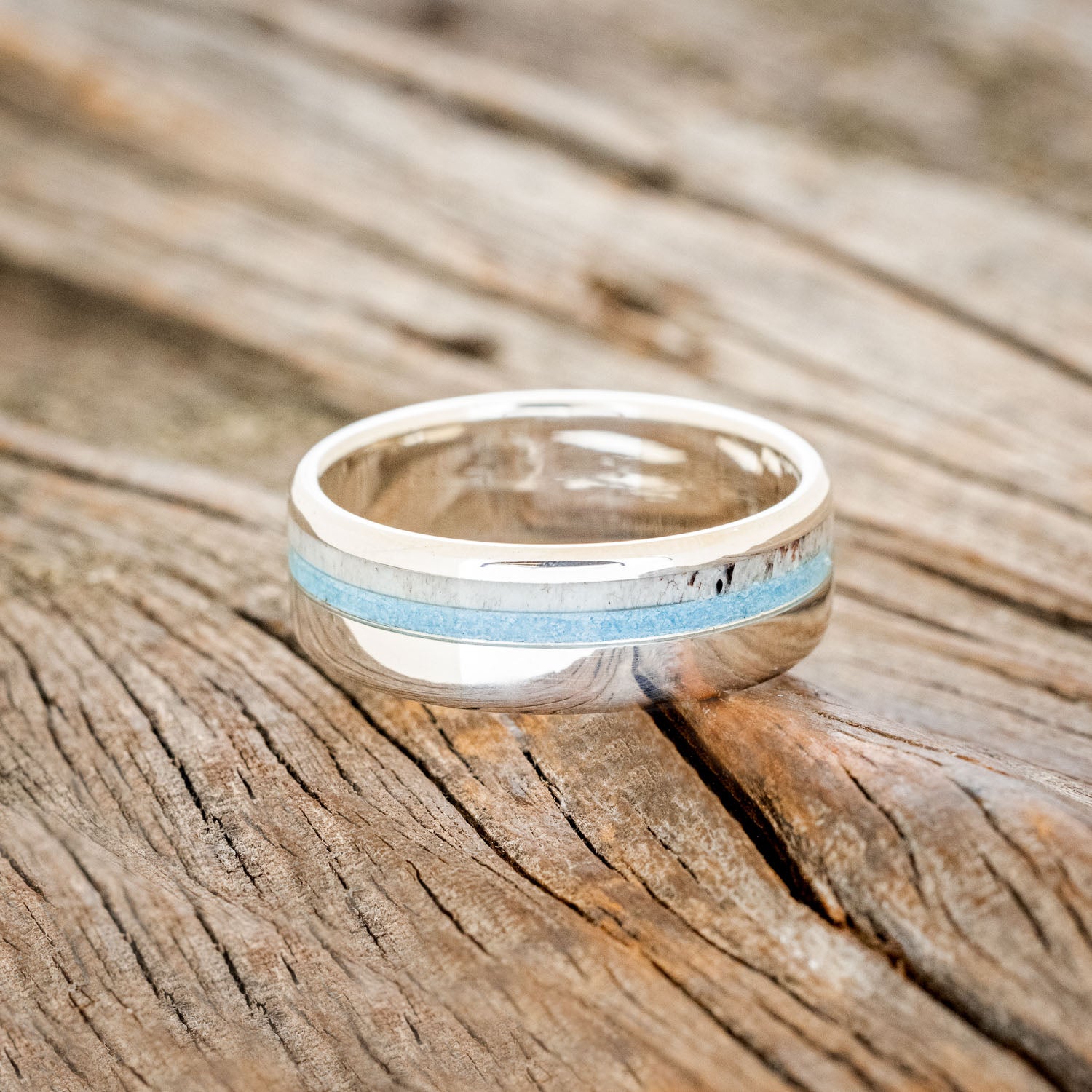 "CASTOR" - TURQUOISE & ANTLER WEDDING BAND-3