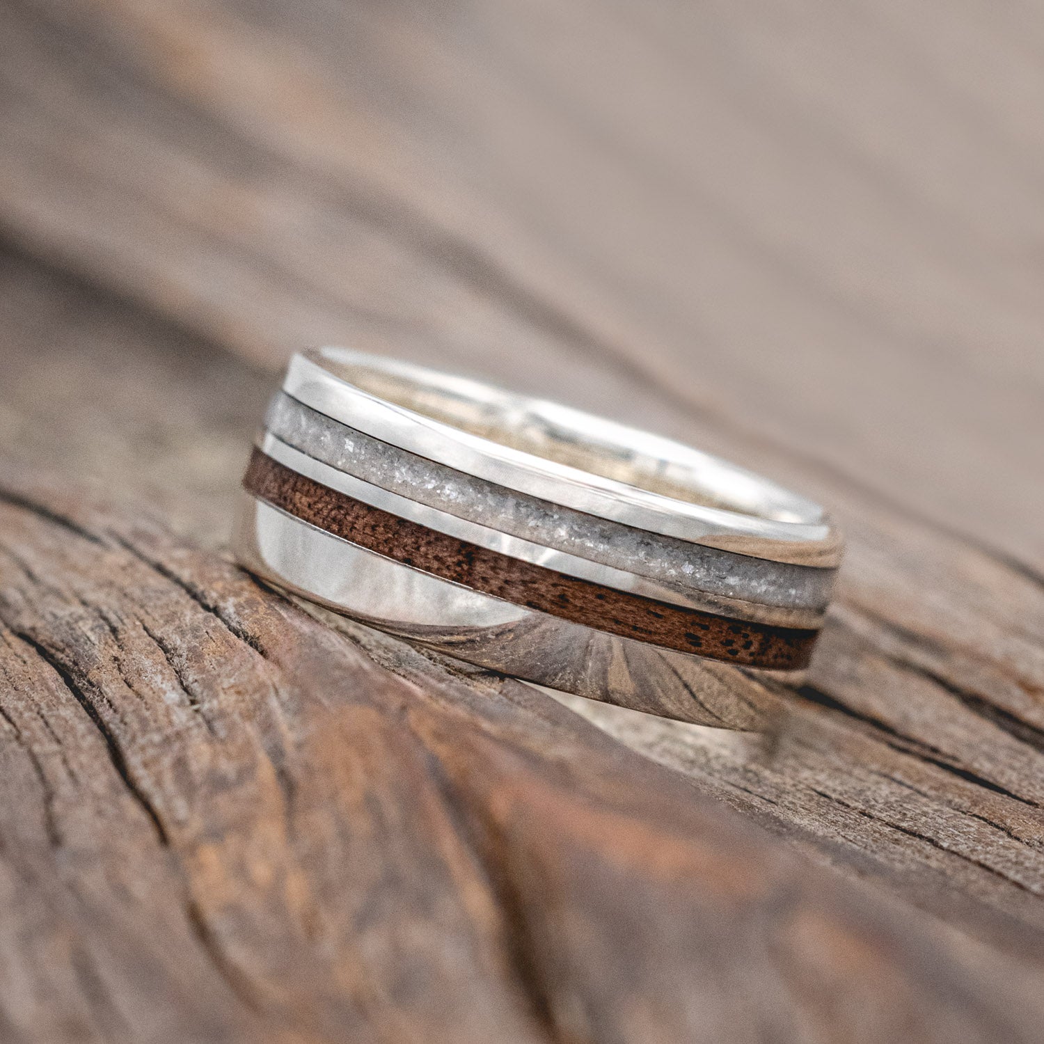 "COSMO" - MATCHING SET OF DARK WALNUT & DIAMOND DUST WEDDING BANDS-Staghead Designs