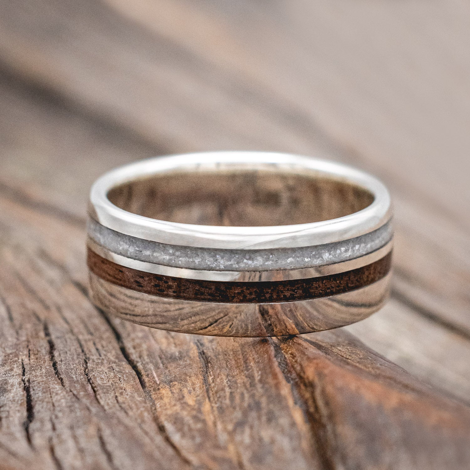 "COSMO" - MATCHING SET OF DARK WALNUT & DIAMOND DUST WEDDING BANDS-Staghead Designs
