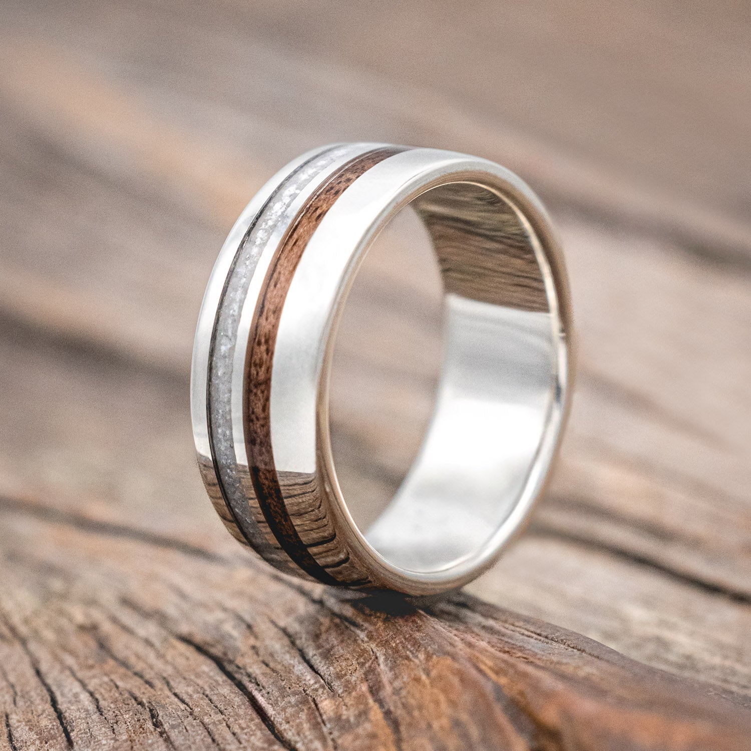 "COSMO" - MATCHING SET OF DARK WALNUT & DIAMOND DUST WEDDING BANDS-Staghead Designs