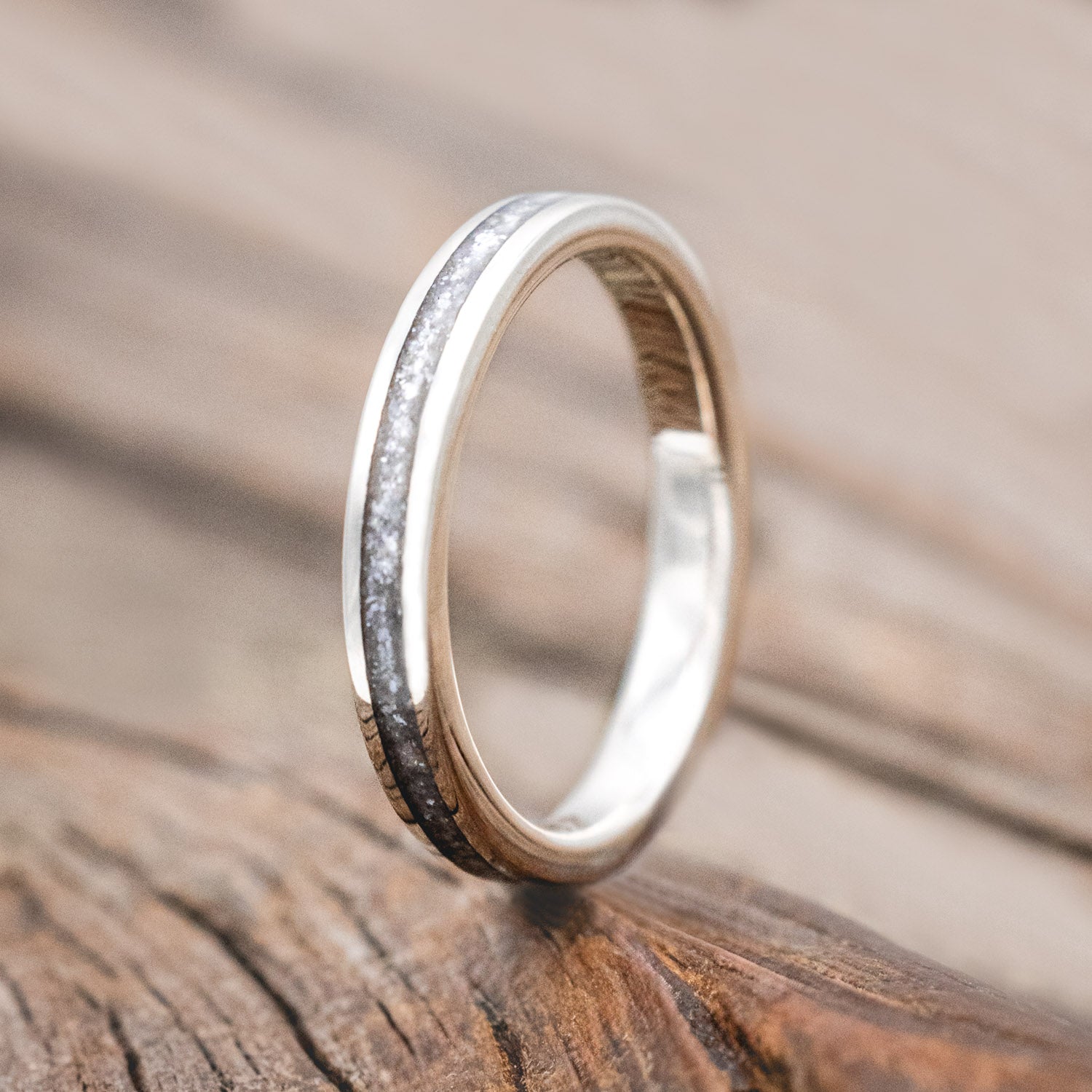 "COSMO" - MATCHING SET OF DARK WALNUT & DIAMOND DUST WEDDING BANDS-Staghead Designs